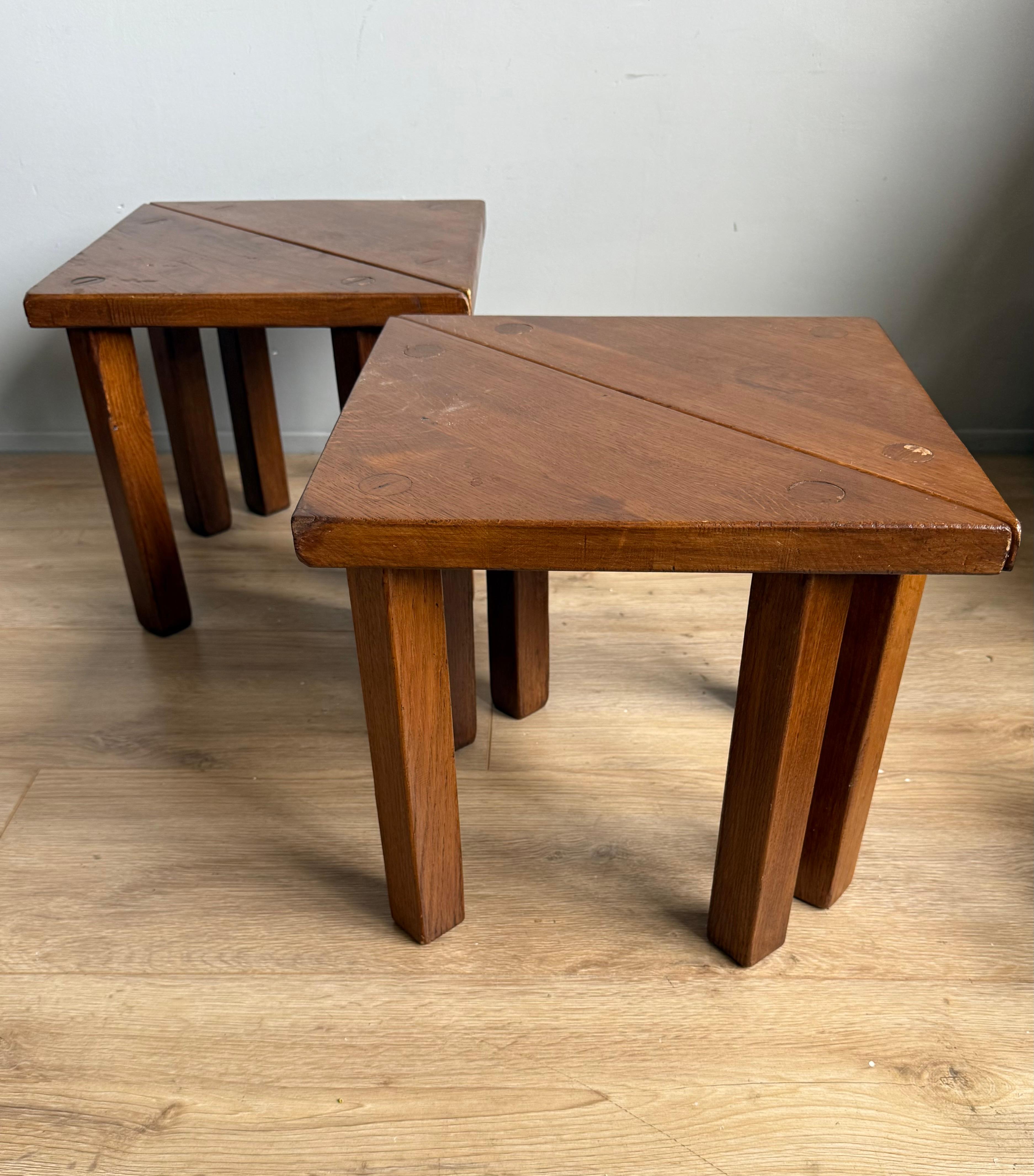 Satz von 4 modularen Dreieckstischen aus Holz, 1970er Jahre: Weltweiter kostenloser Versand im Angebot 6