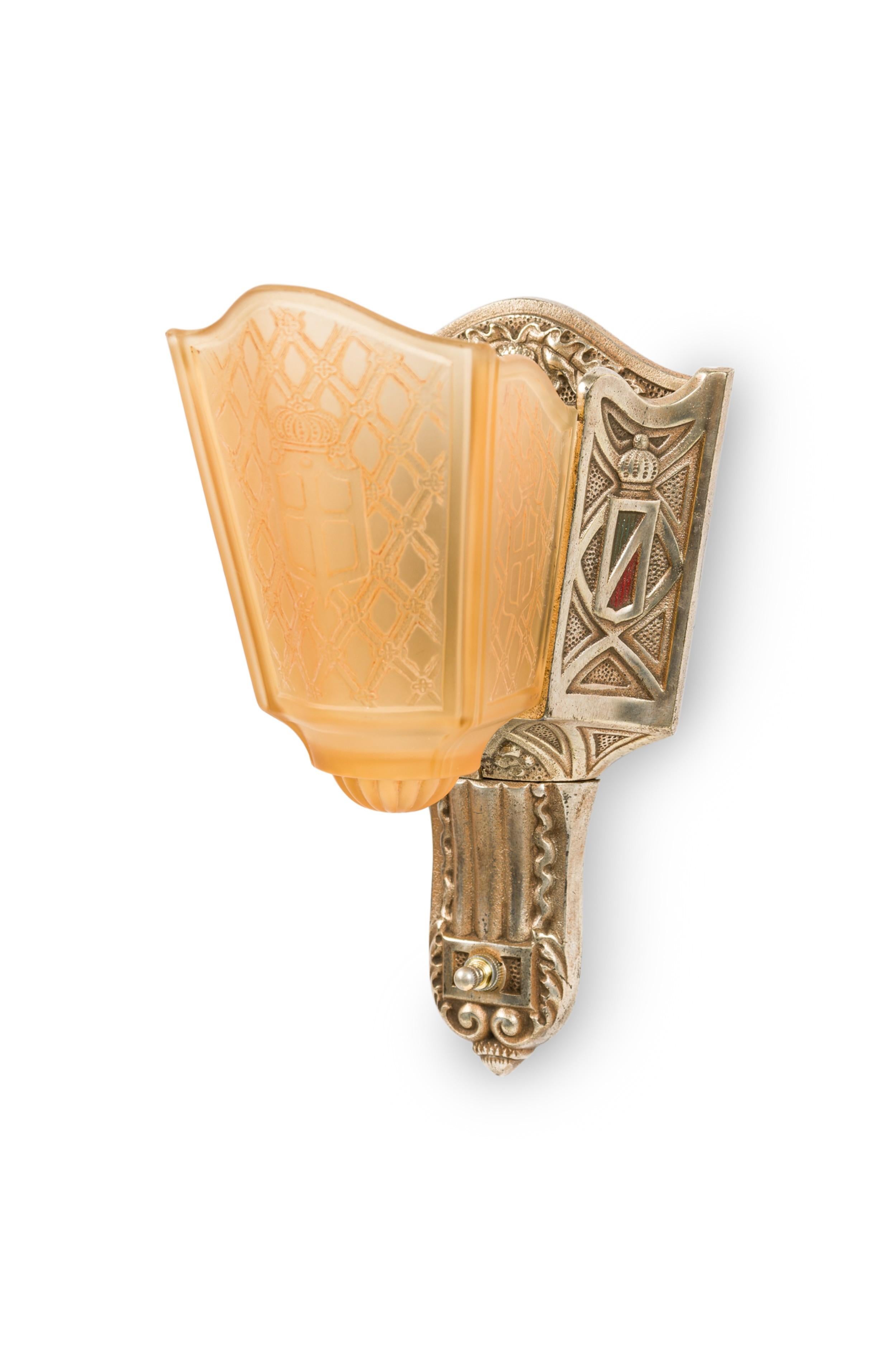 Hand-Crafted Set of 4 Moe Bridges American Art-Deco Slip Shade Sconces For Sale