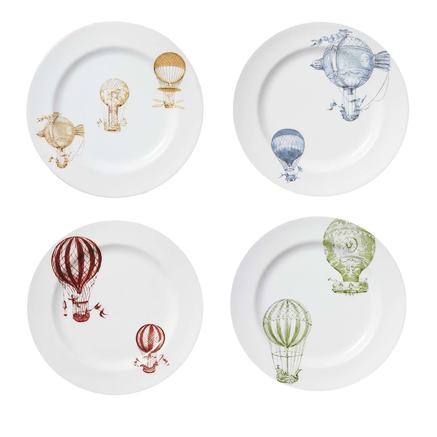 Ceramic Set of 4 Mongolfiere dinner plates by Laboratorio Paravicini For Sale