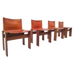 Set of 4 "Monk" Chairs by Afra & Tobia Scarpa in Cognac Leather, 1970s, Italy