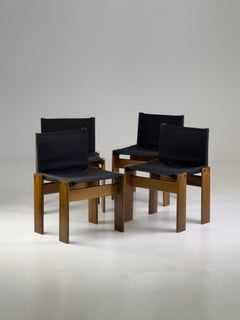 Set of 4 Monk Chairs in Black Canvas by Afra & Tobia Scarpa for Molteni, 1974