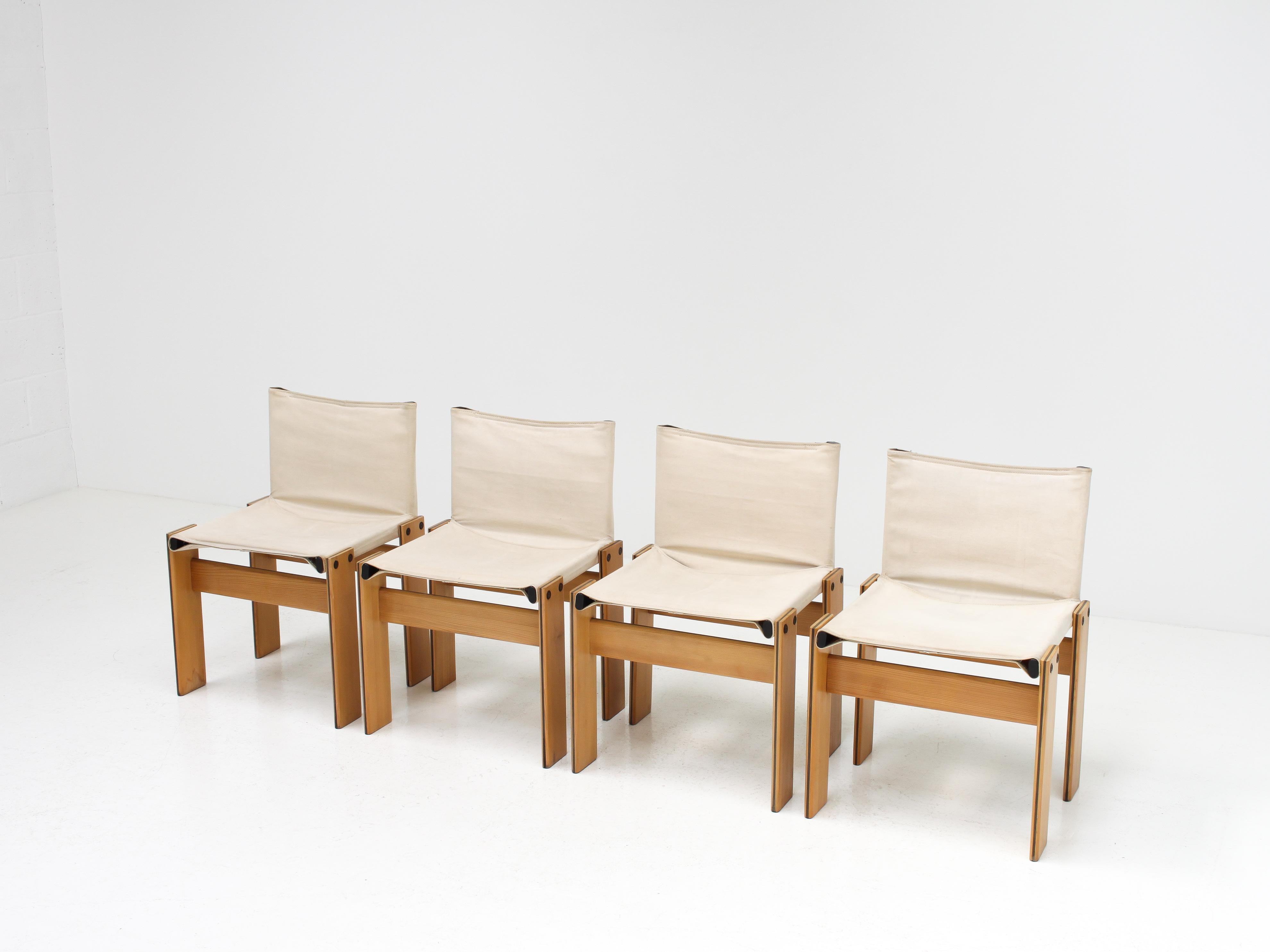 Mid-Century Modern Set of 4 'Monk' Dining Chairs by Afra & Tobia Scarpa for Molteni, Italy, 1974
