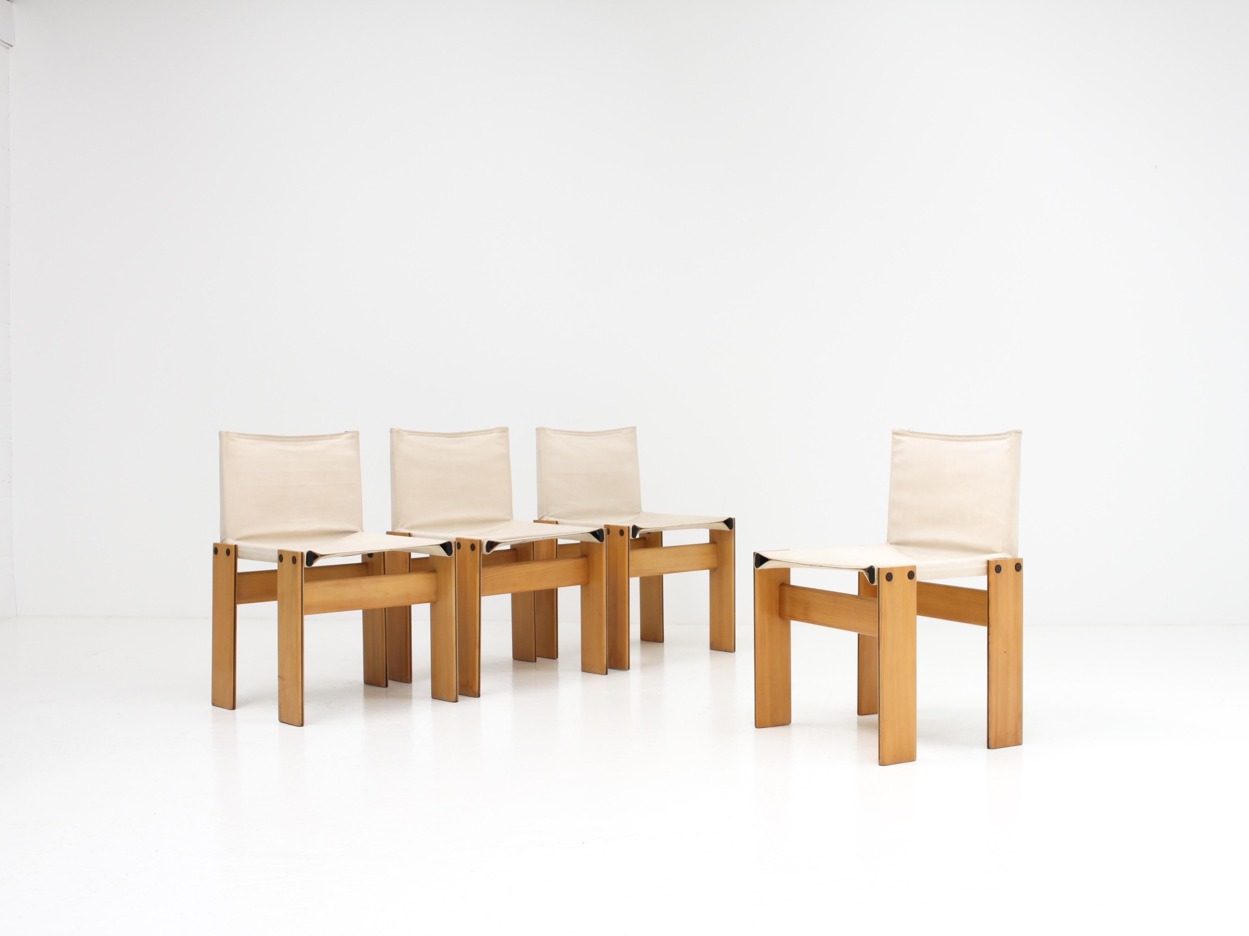 Canvas Set of 4 'Monk' Dining Chairs by Afra & Tobia Scarpa for Molteni, Italy, 1974