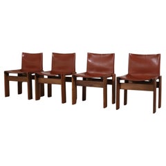 Set Of 4 Monk Dining Chairs in cognac leather By Afra e Tobia Scarpa For Molteni
