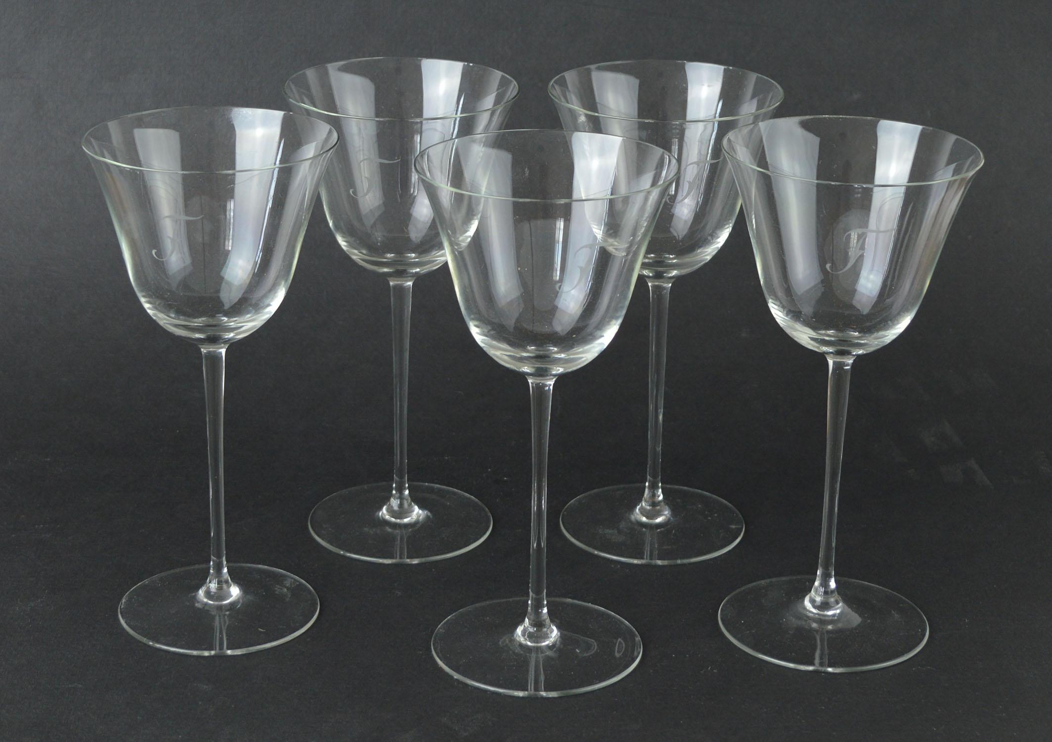 Really fine glass. Perfect condition.

Please note originally 5 but now 4

Lovely shape. Monogrammed with an engraved initial 
