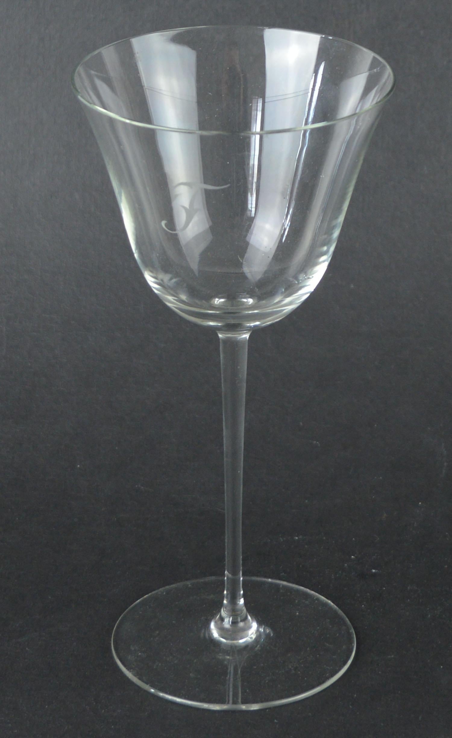 Other Set of 4 Monogrammed Art Deco Wine Glasses, English, 1920s, Initial 