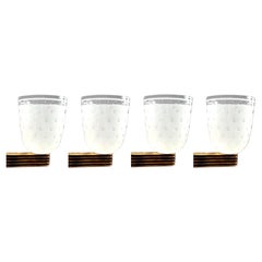 Set of 4 monumental Art Deco wall lights in blown glass and brass, Italy