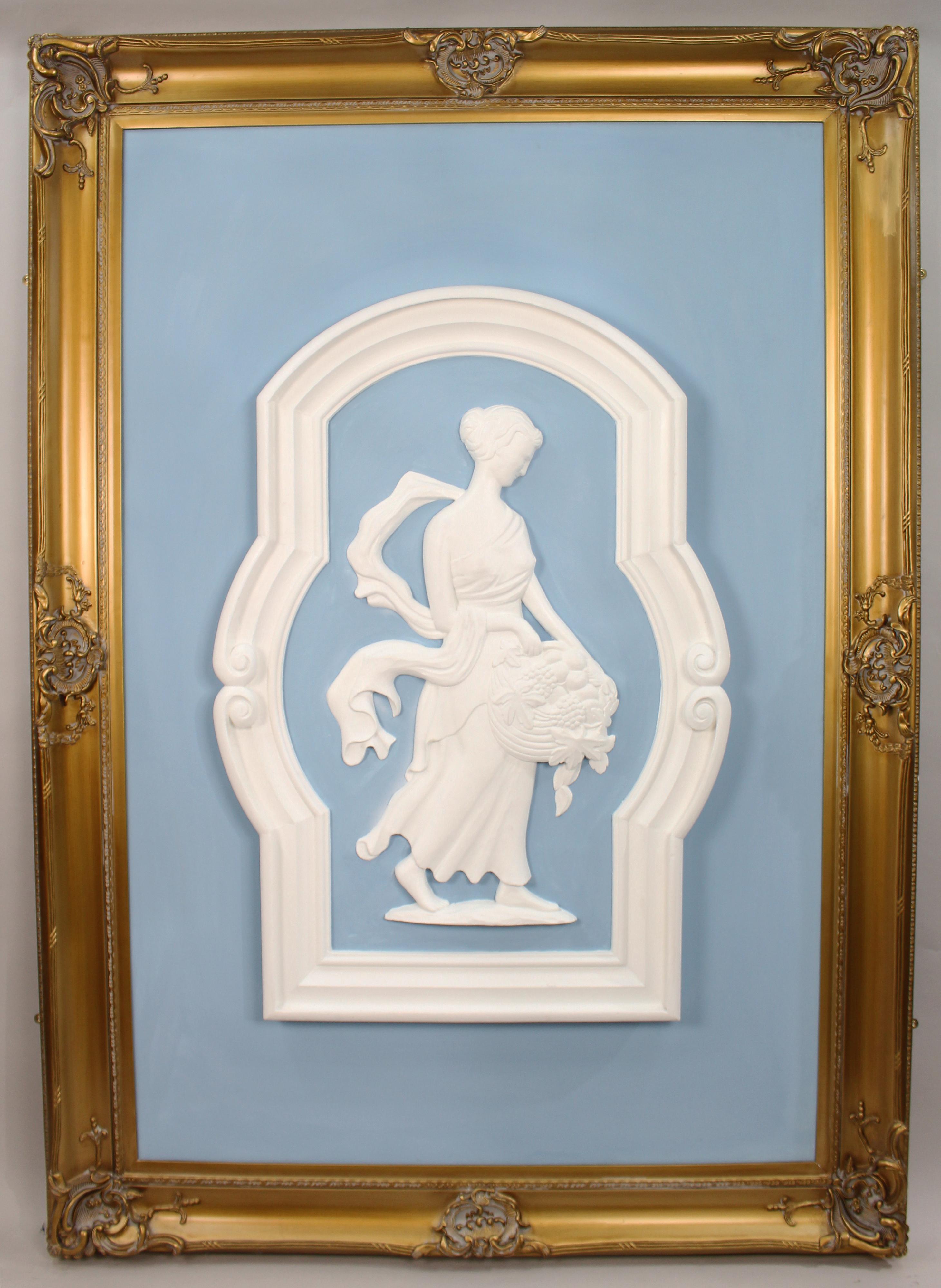 Ensemble de 4 panneaux monumentaux en plâtre Art déco britannique dans des cadres dorés en vente 5