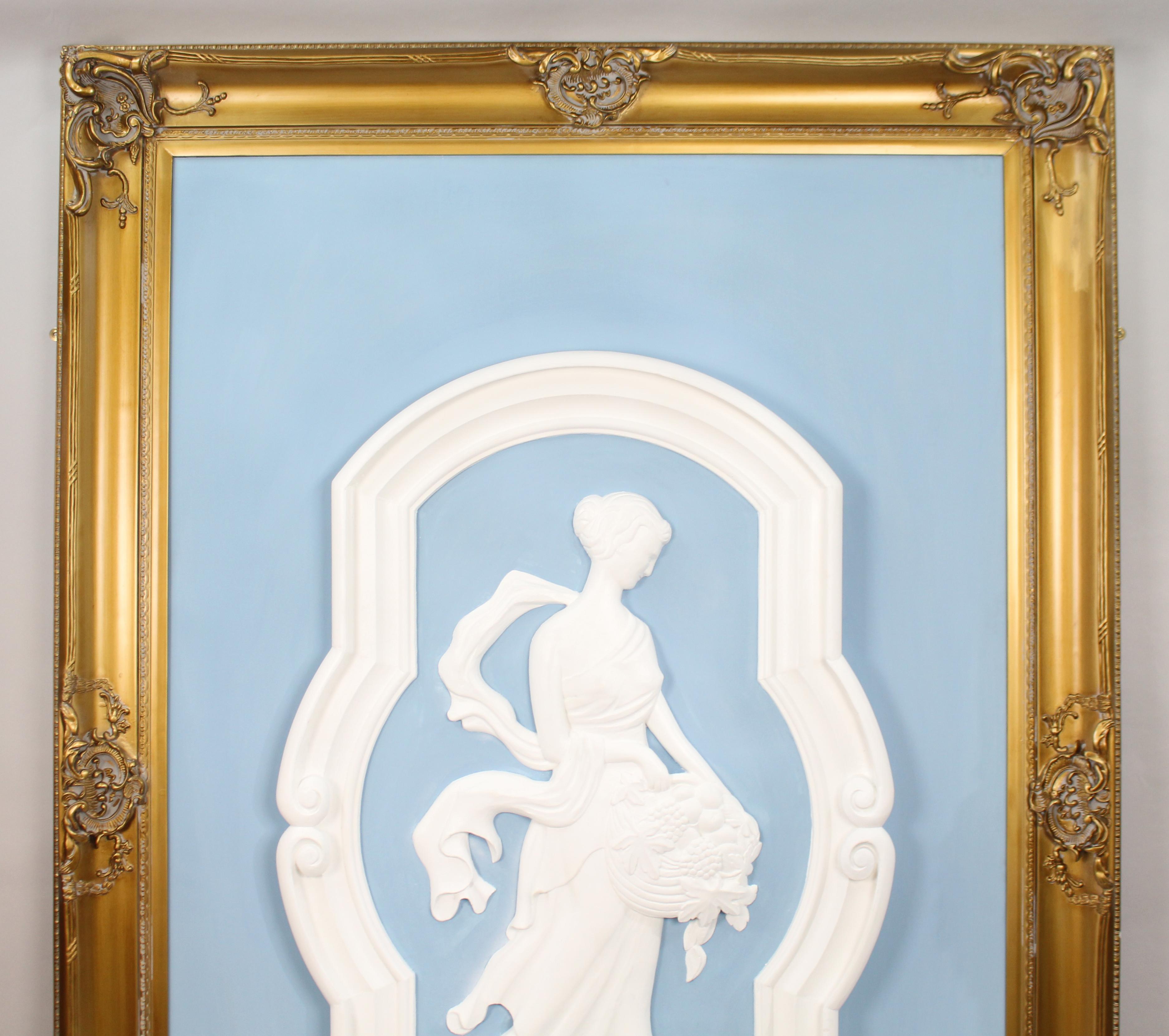 Ensemble de 4 panneaux monumentaux en plâtre Art déco britannique dans des cadres dorés en vente 7