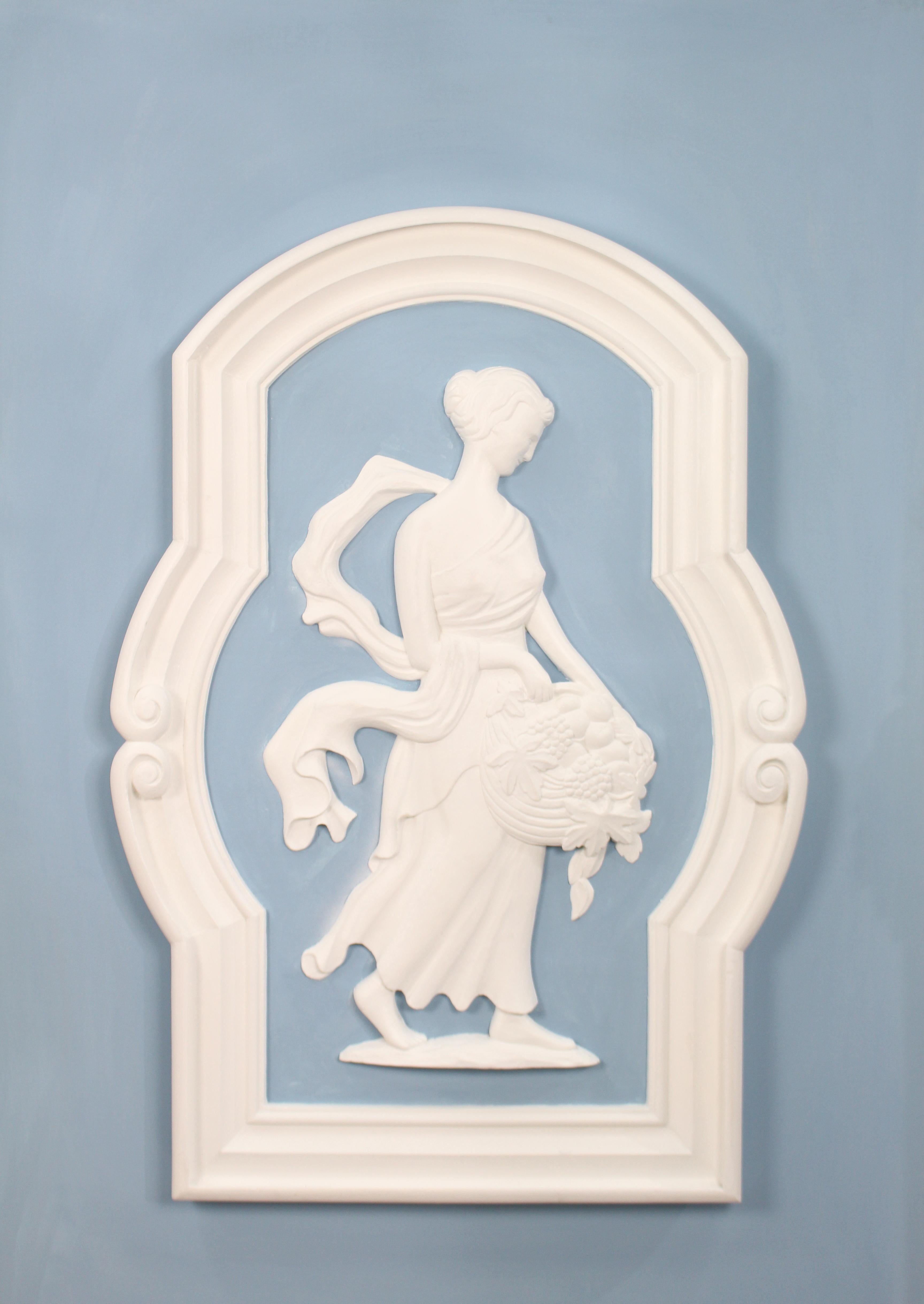 Ensemble de 4 panneaux monumentaux en plâtre Art déco britannique dans des cadres dorés en vente 8