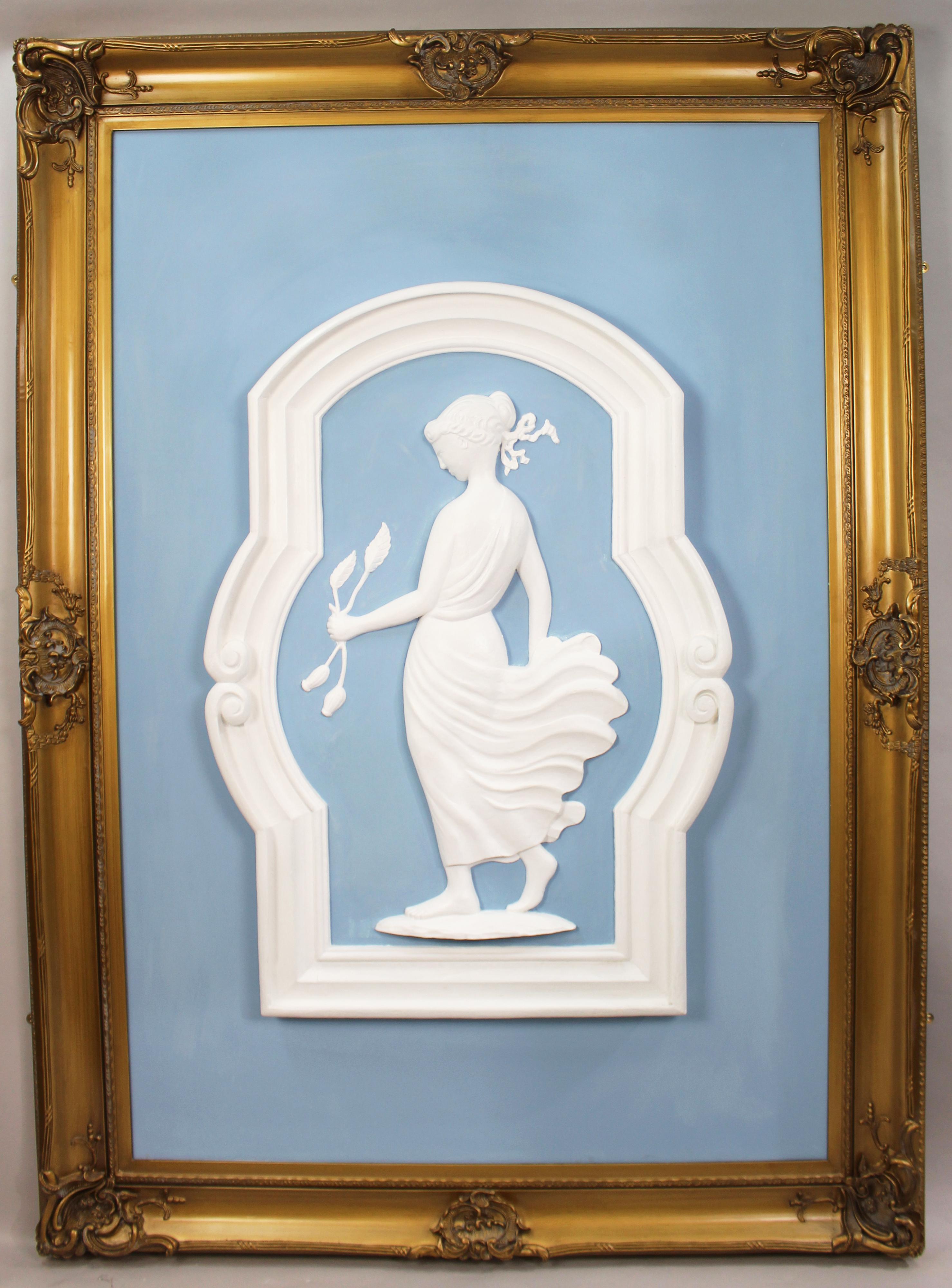 Ensemble de 4 panneaux monumentaux en plâtre Art déco britannique dans des cadres dorés en vente 13