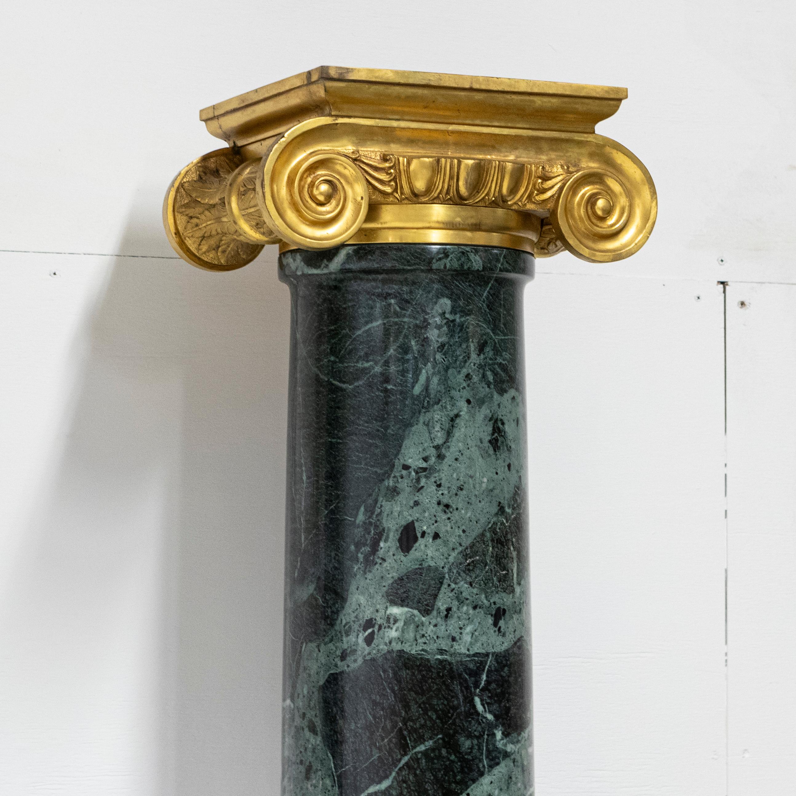 European Set of 4 Monumental Capitals Green Verdi Marble Columns  For Sale