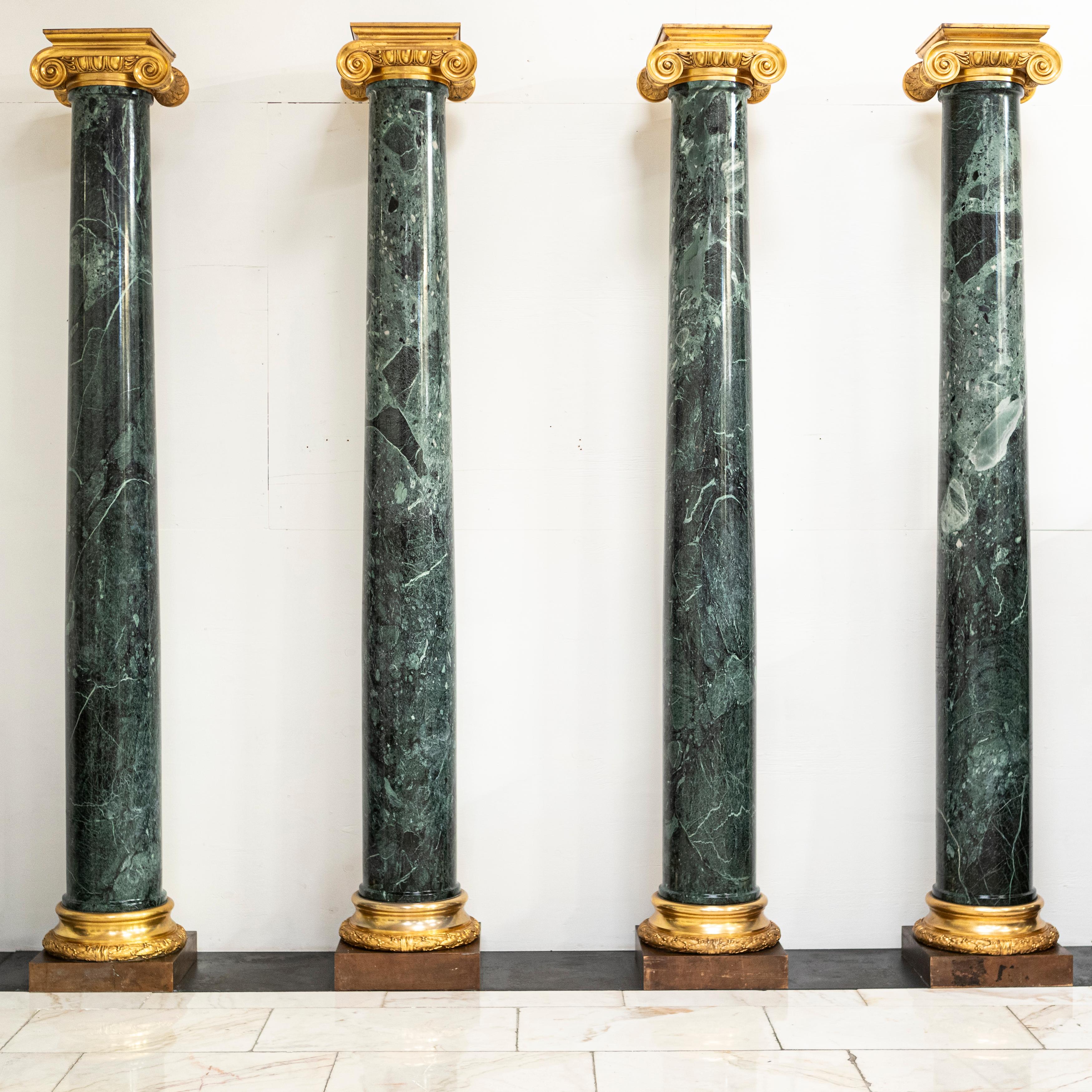 Set of 4 Monumental Capitals Green Verdi Marble Columns  In Good Condition For Sale In Ware, GB