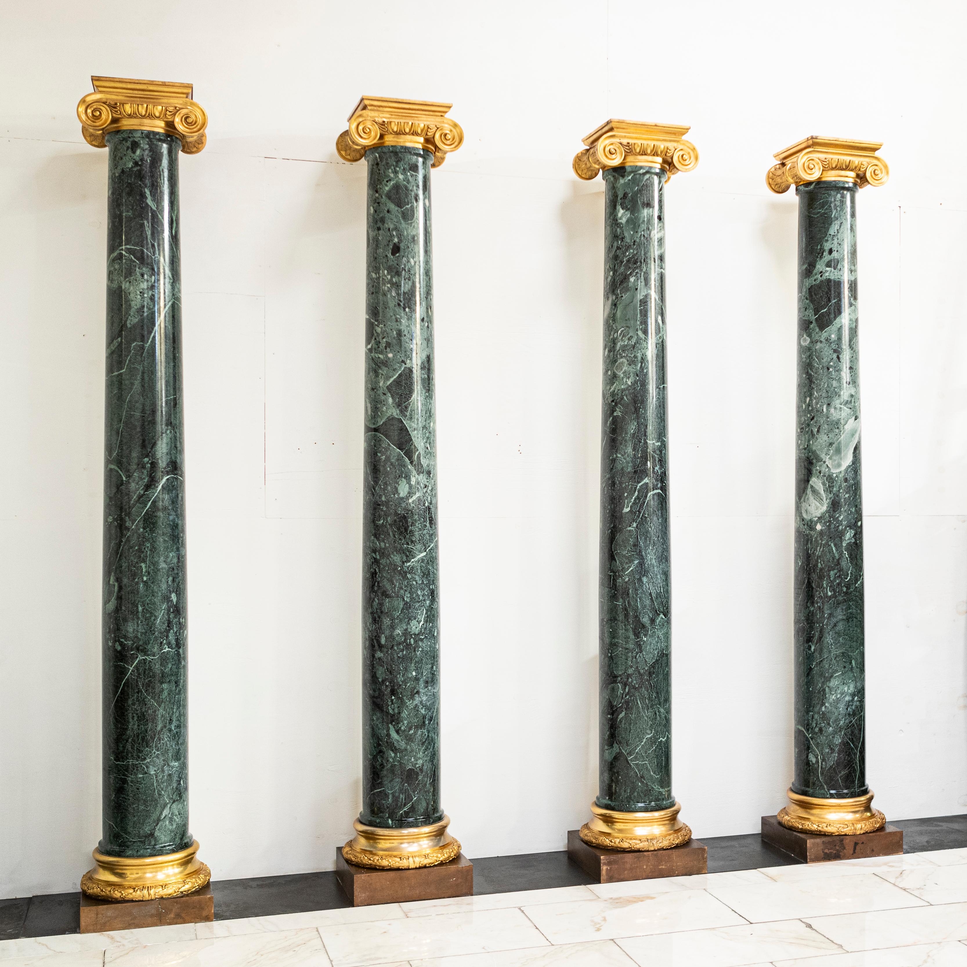 20th Century Set of 4 Monumental Capitals Green Verdi Marble Columns  For Sale