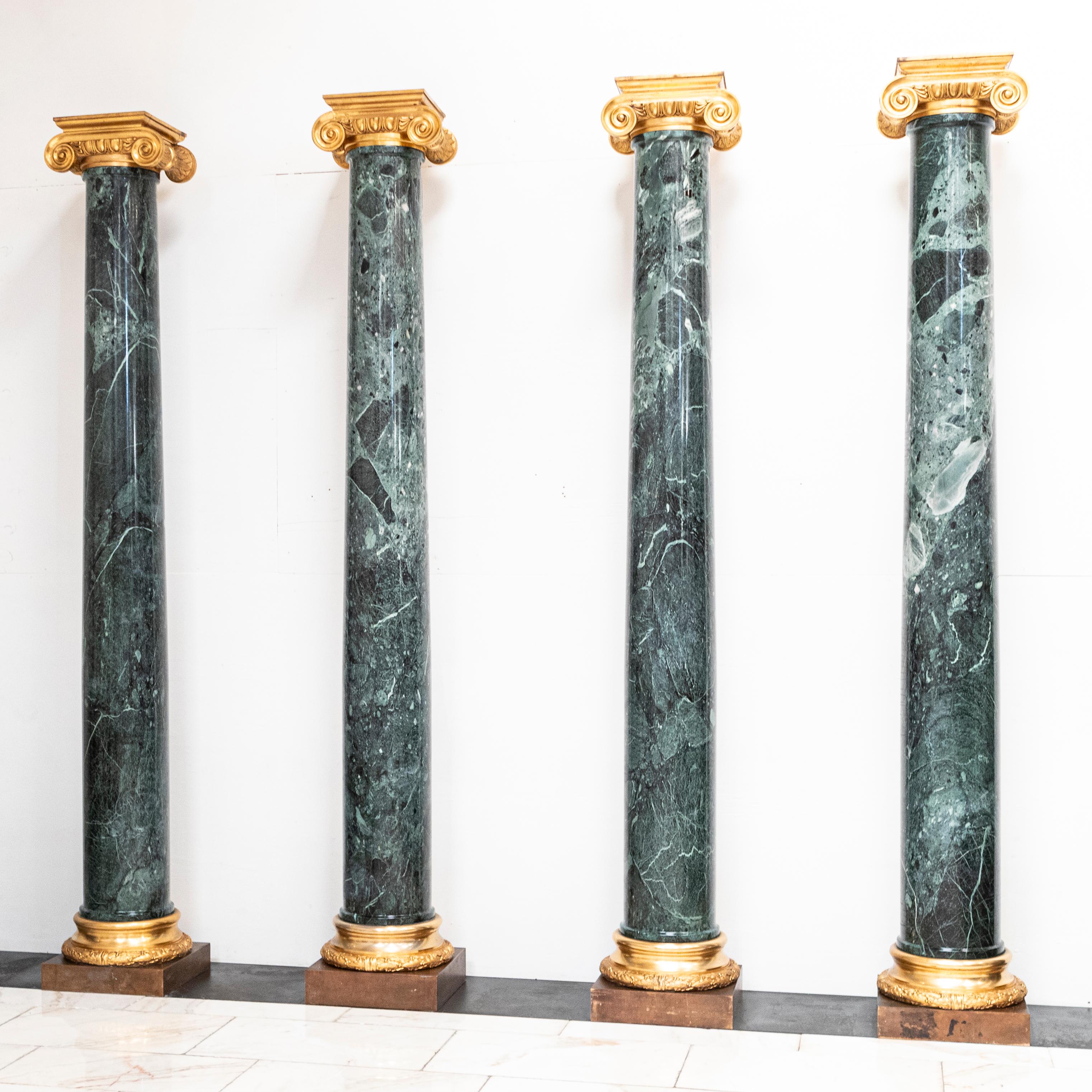 Set of 4 Monumental Capitals Green Verdi Marble Columns  For Sale 1