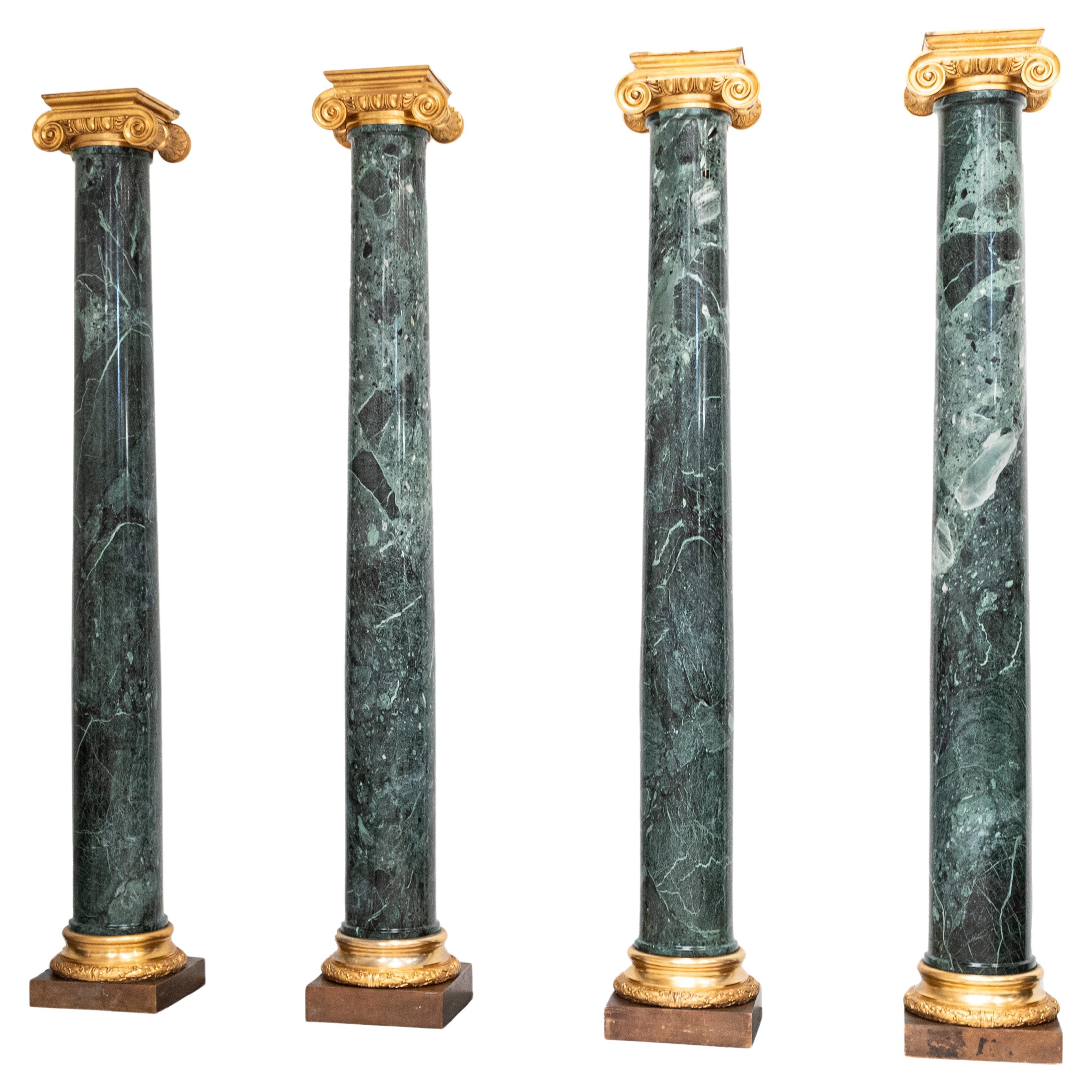 Set of 4 Monumental Capitals Green Verdi Marble Columns  For Sale