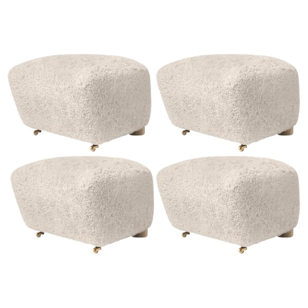 Set of 4 Moonlight Natural Oak Sheepskin the Tired Man Footstools by Lassen For Sale