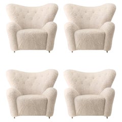 Set of 4 Moonlight Sheepskin the Tired Man Lounge Chair by Lassen