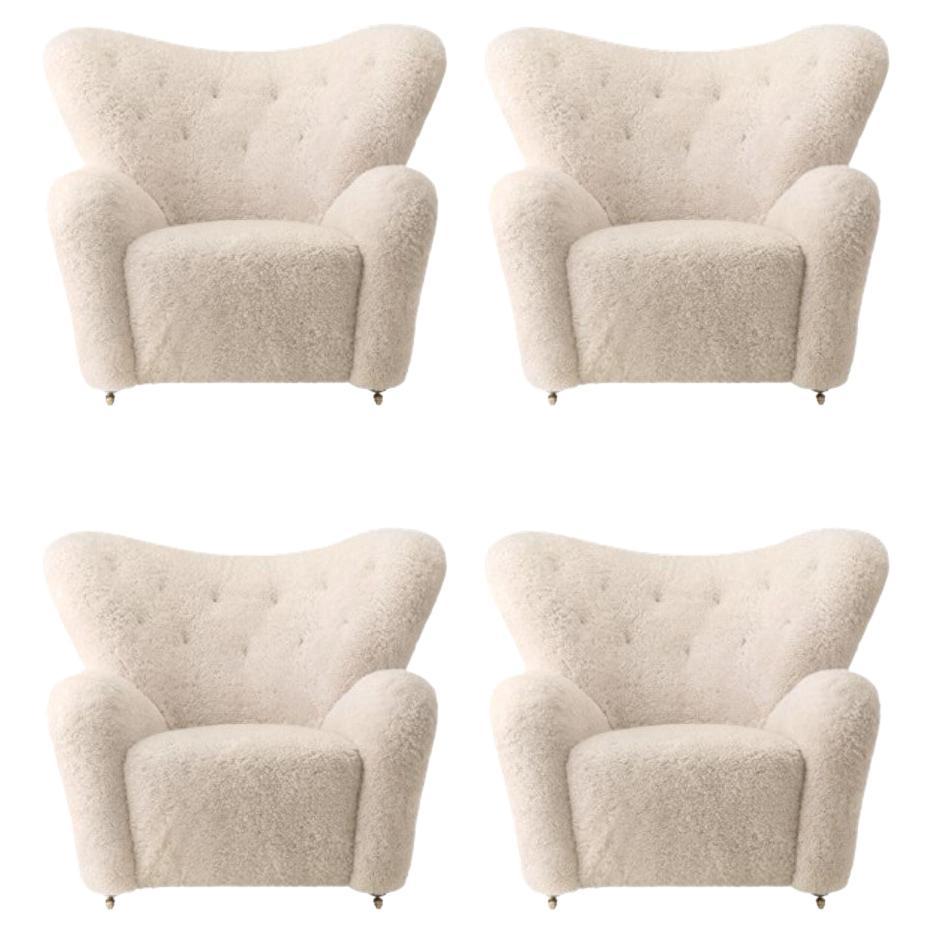 Set of 4 Moonlight Sheepskin the Tired Man Lounge Chair by Lassen For Sale