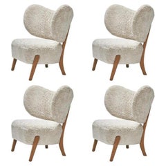 Set of 4 White TMBO Lounge Chairs in Moonlight Sheepskin by Mazo Design