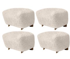 Set of 4 Moonlight Smoked Oak Sheepskin the Tired Man Footstools by Lassen