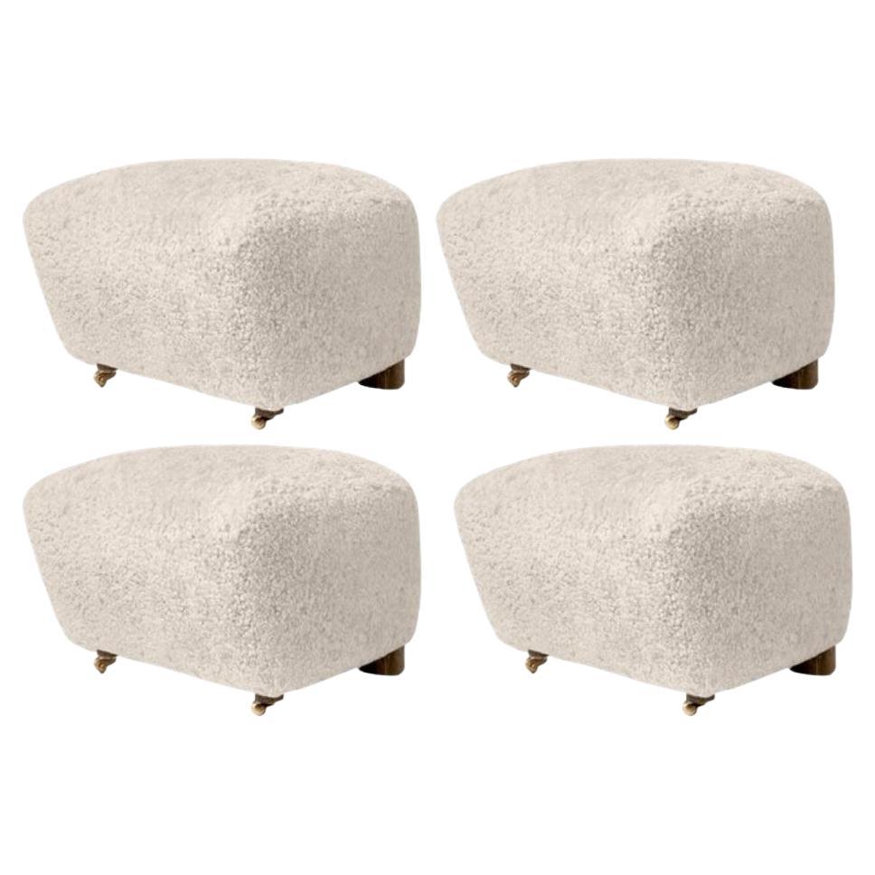 Set of 4 Moonlight Smoked Oak Sheepskin the Tired Man Footstools by Lassen