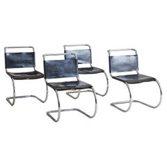 Set of 4 ‘MR10’ Black Leather Chairs by Mies Van Der Rohe, USA 1970s