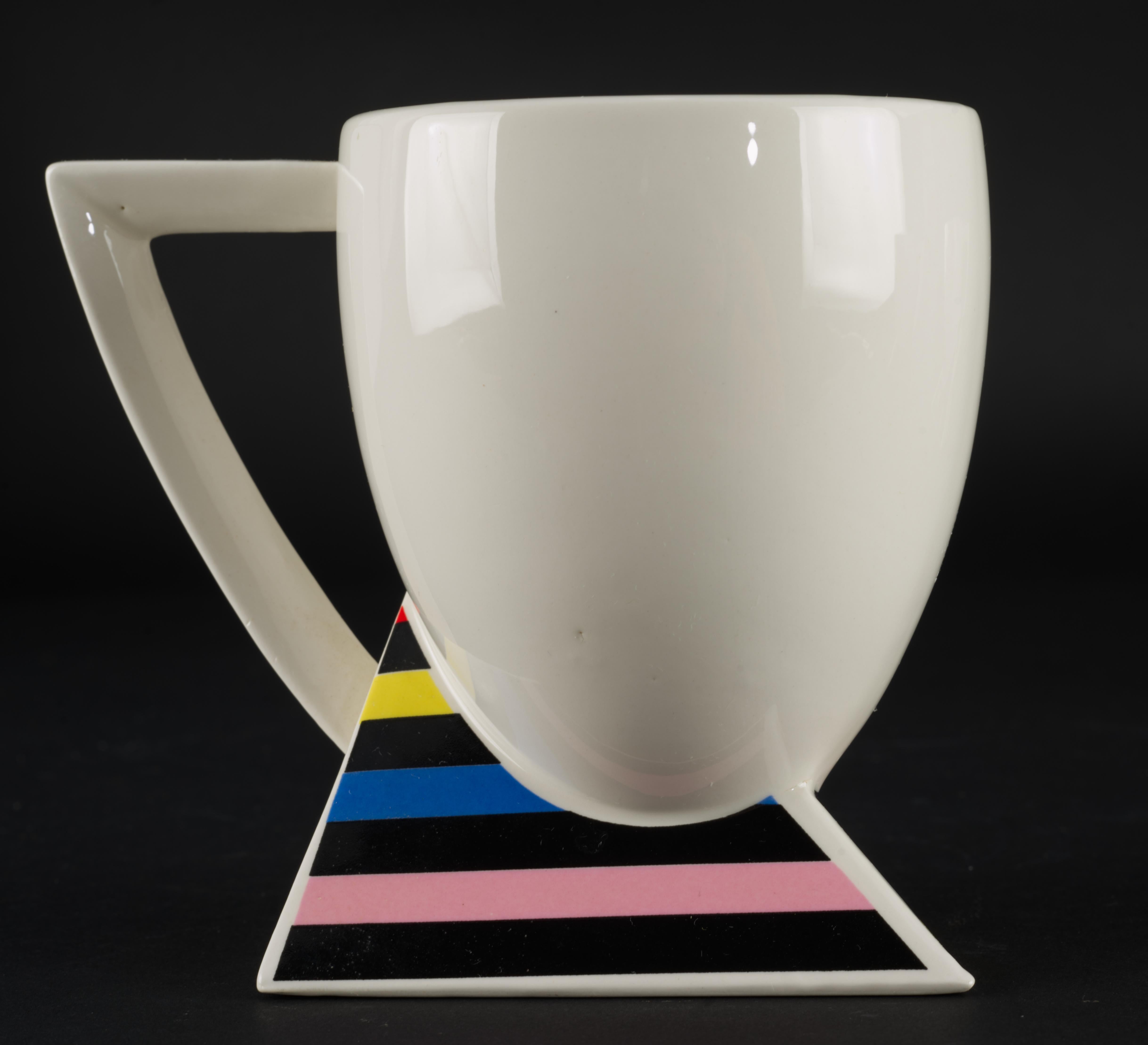 Porcelain Set of 4 Mugs K. Fujimori for Kato Kogei Japan Alpha 3 Post-Modern Memphis 1980s For Sale