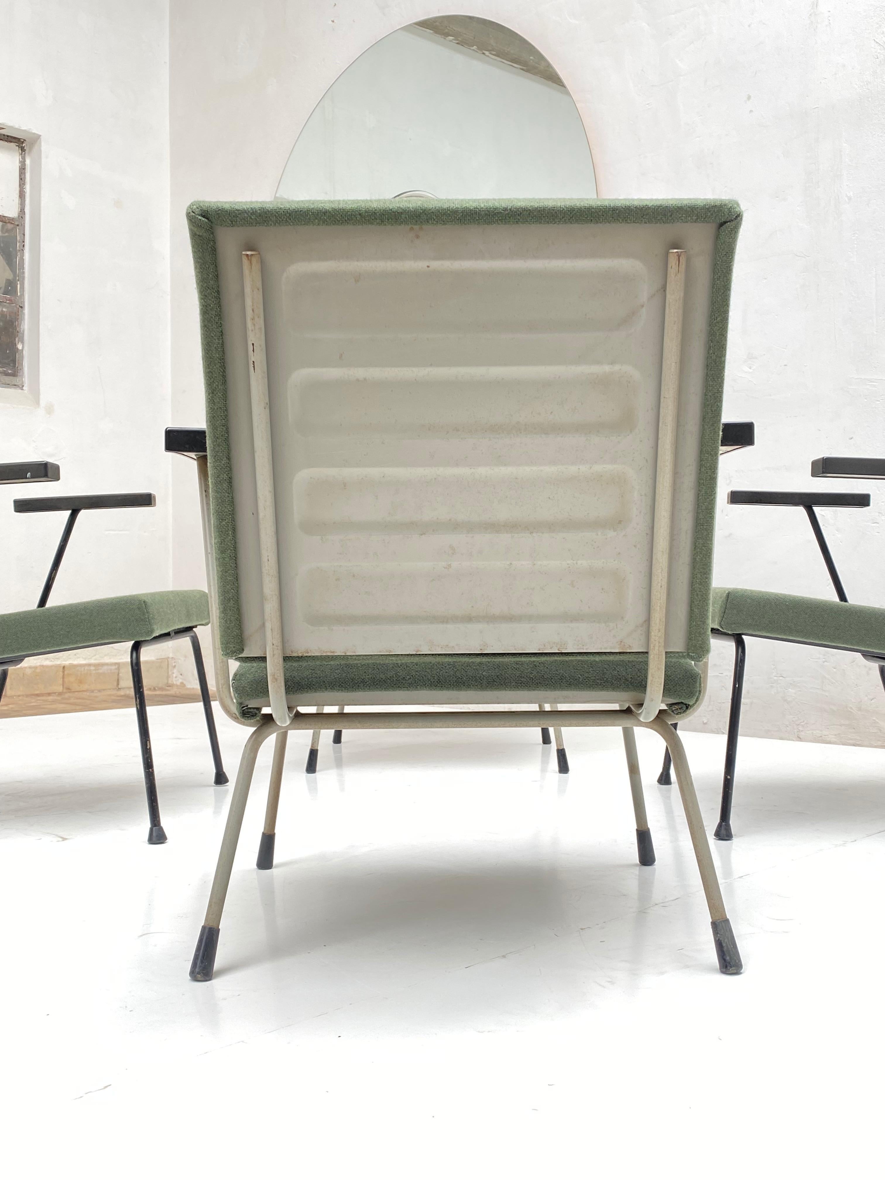 Enameled Set of 4 Multi Coloured Wim Rietveld 415 Chairs for Gispen 1954 New Upholstery