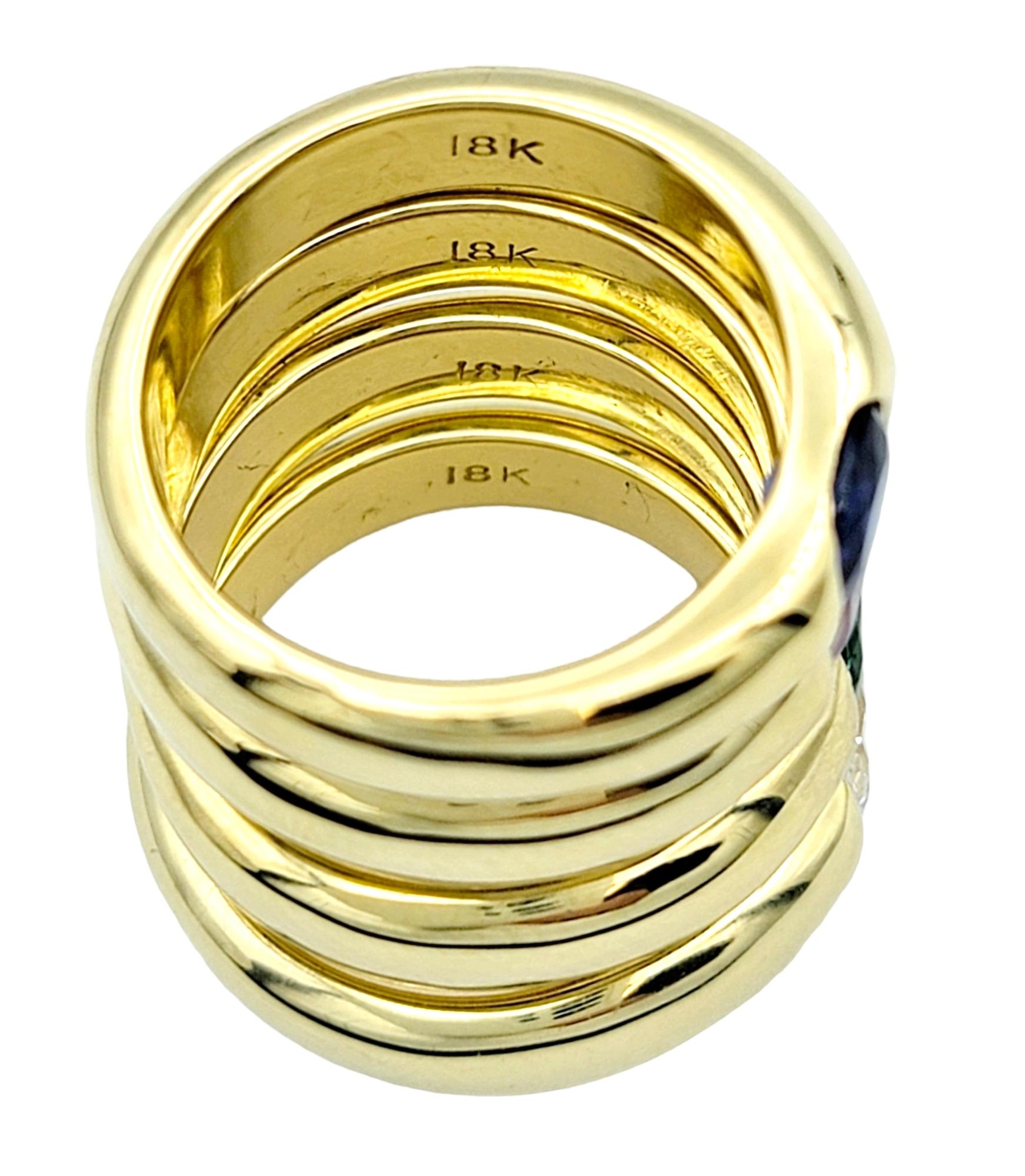Set of 4 Multi-Gemstone Stacking Band Rings in Polished 18 Karat Yellow Gold  For Sale 6