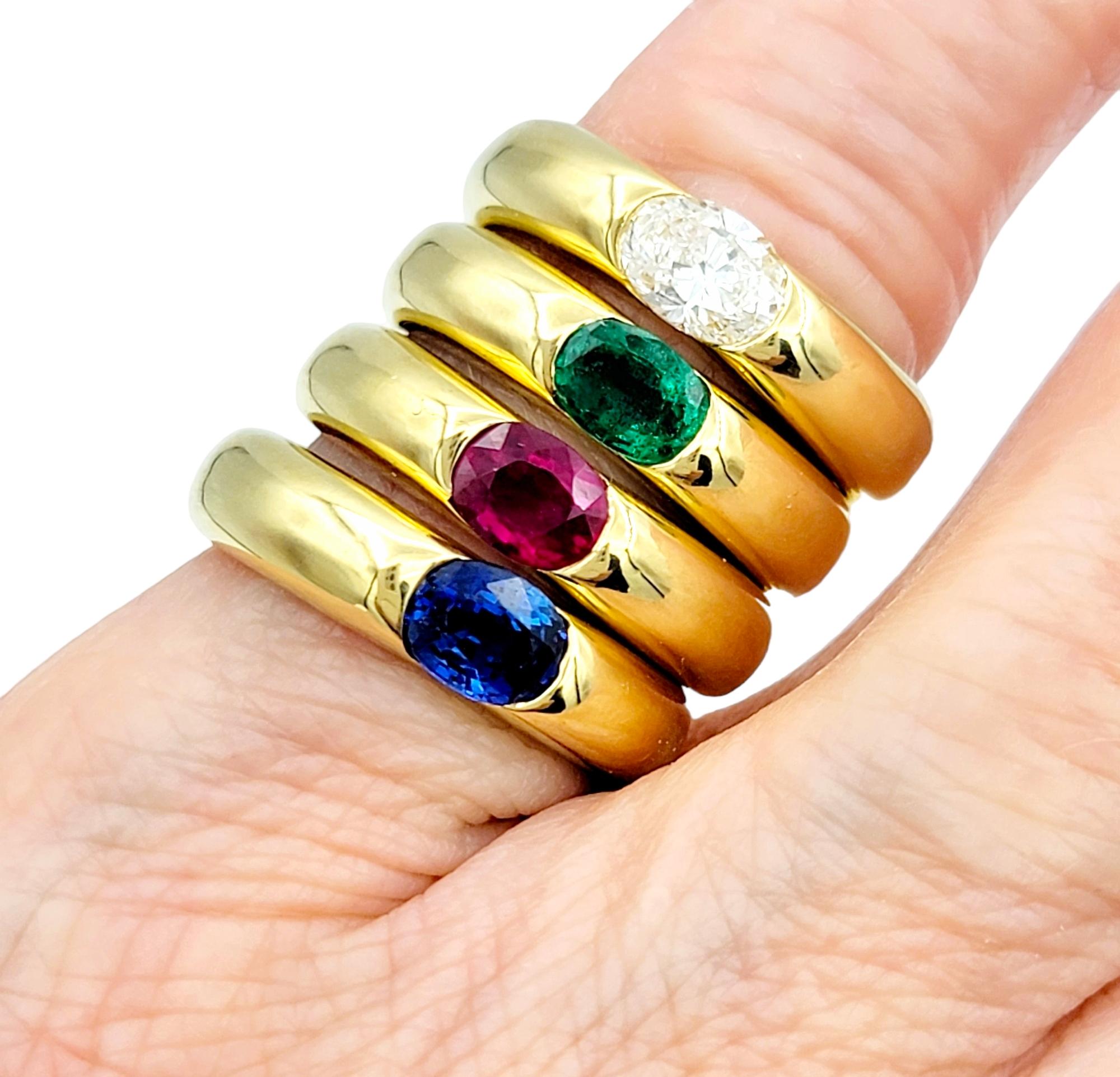 Set of 4 Multi-Gemstone Stacking Band Rings in Polished 18 Karat Yellow Gold  For Sale 7