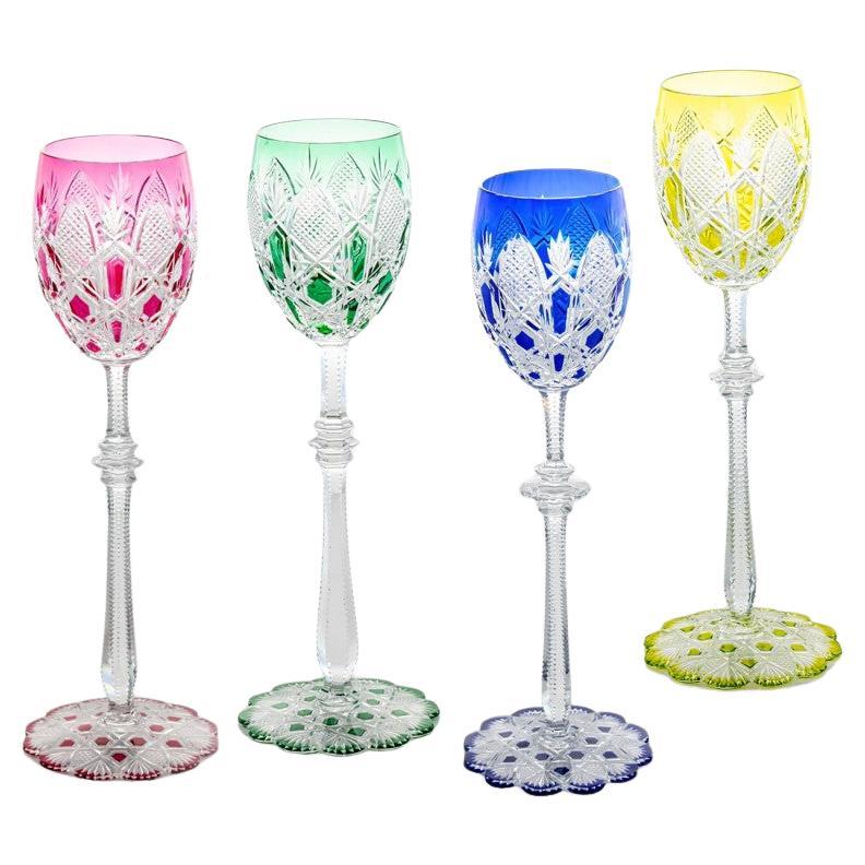 Set of 4 Multicolor Baccarat Crystal Tsar Glasses, France