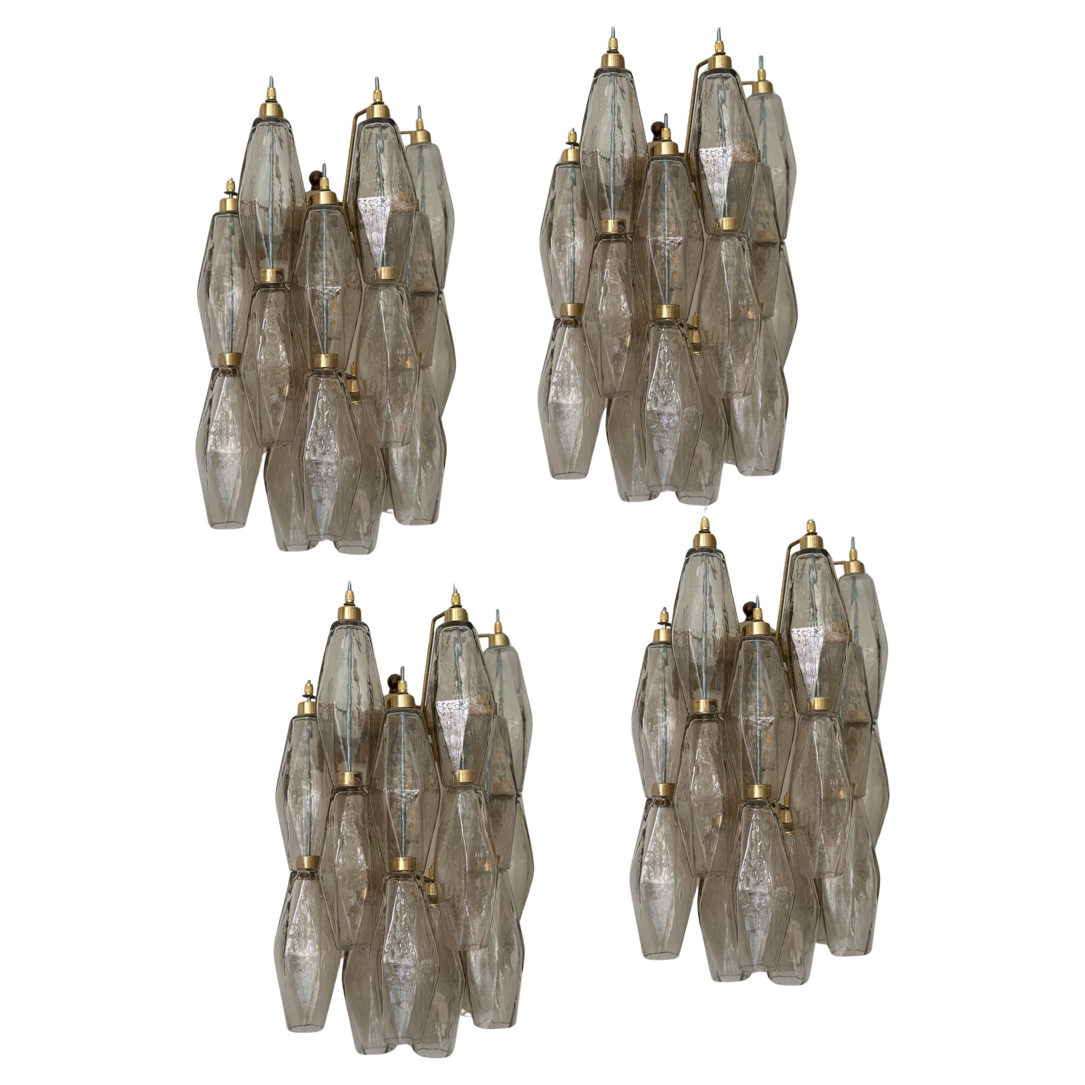 Set of 4 Murano Corridor Wall Sconces with sand colored glass prisms