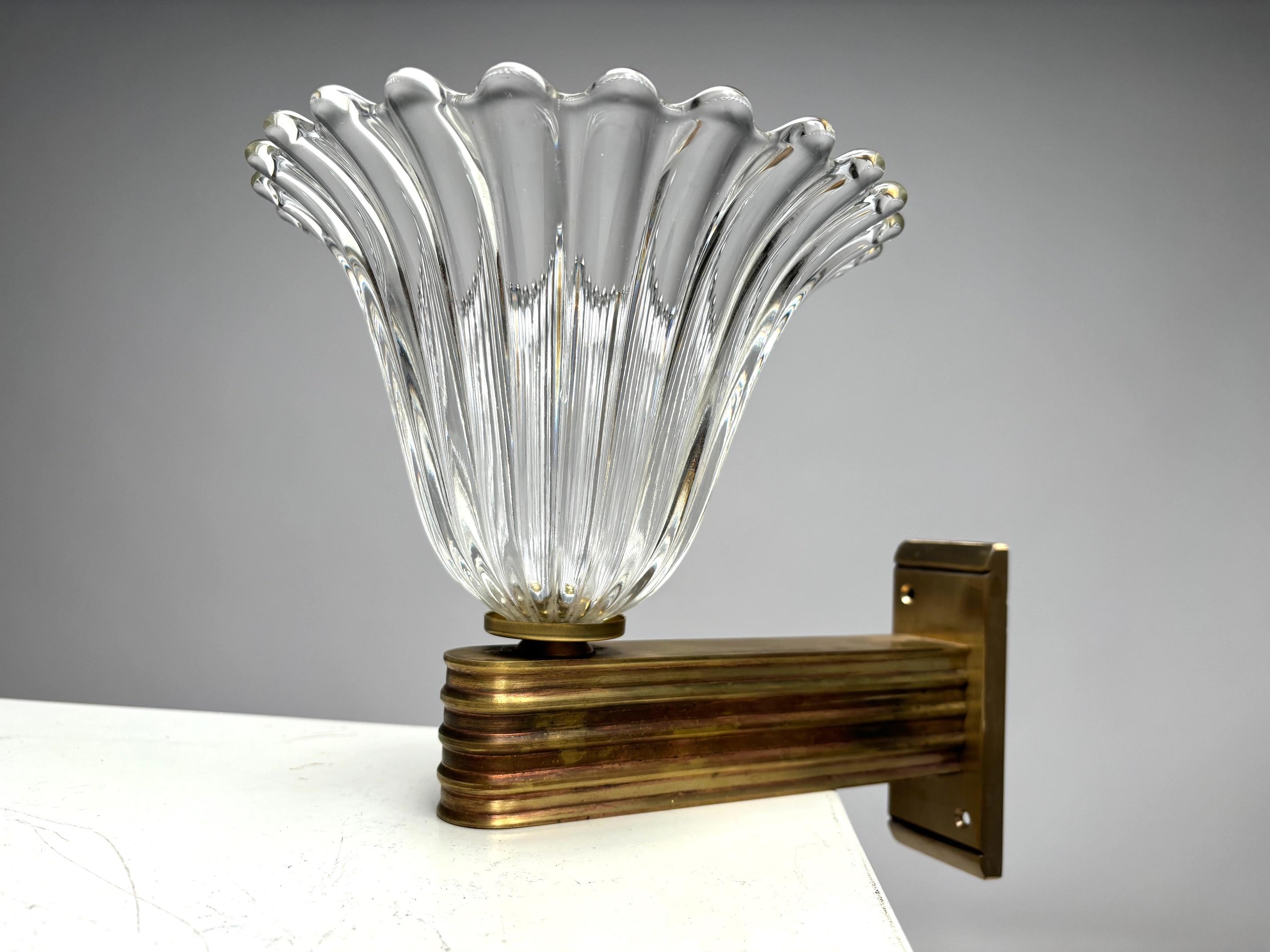 Italian Set of 4 Murano glass wall lamps by Ercole Barovier, Italy, 1940s For Sale