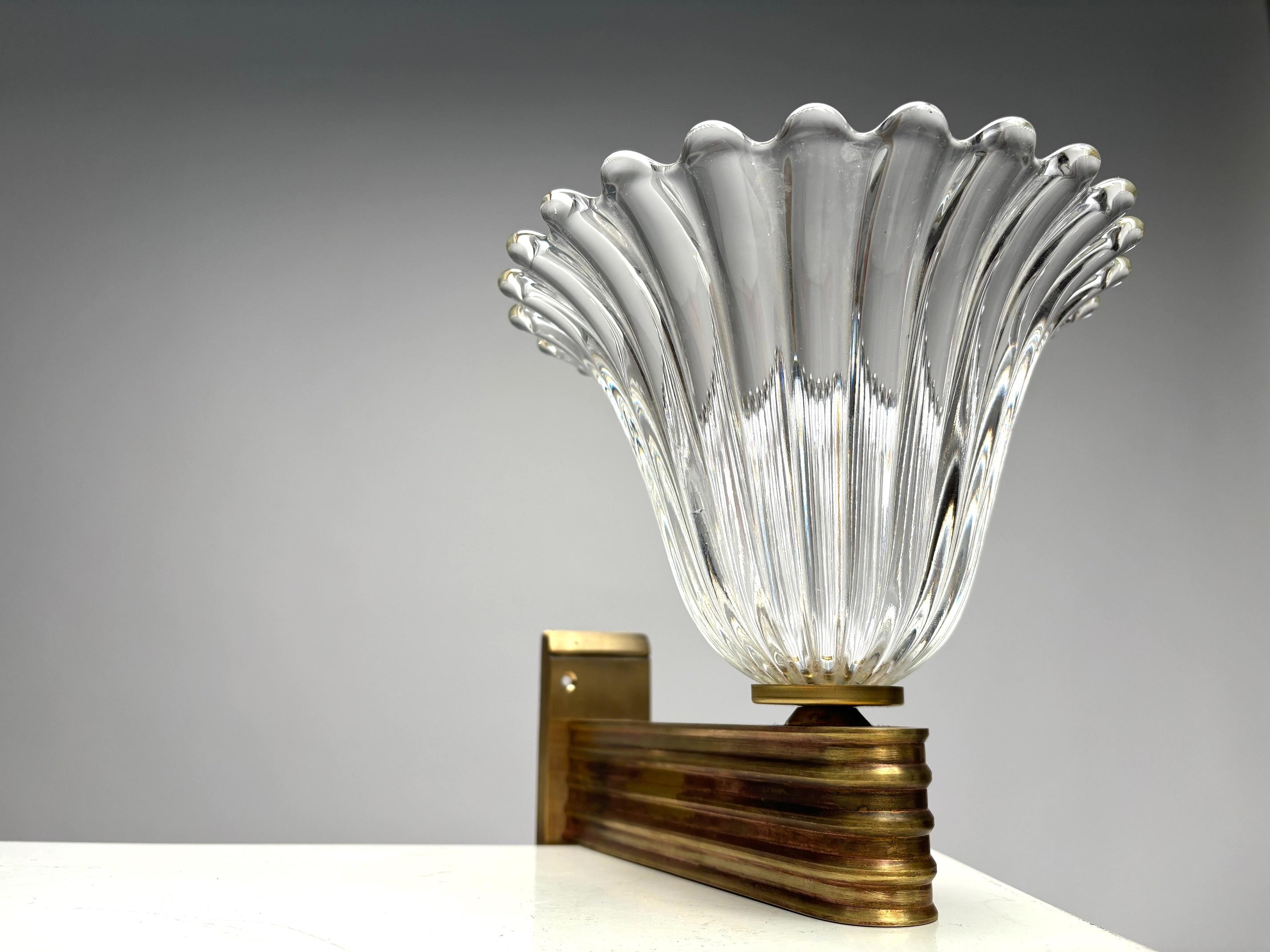 Set of 4 Murano glass wall lamps by Ercole Barovier, Italy, 1940s For Sale 1
