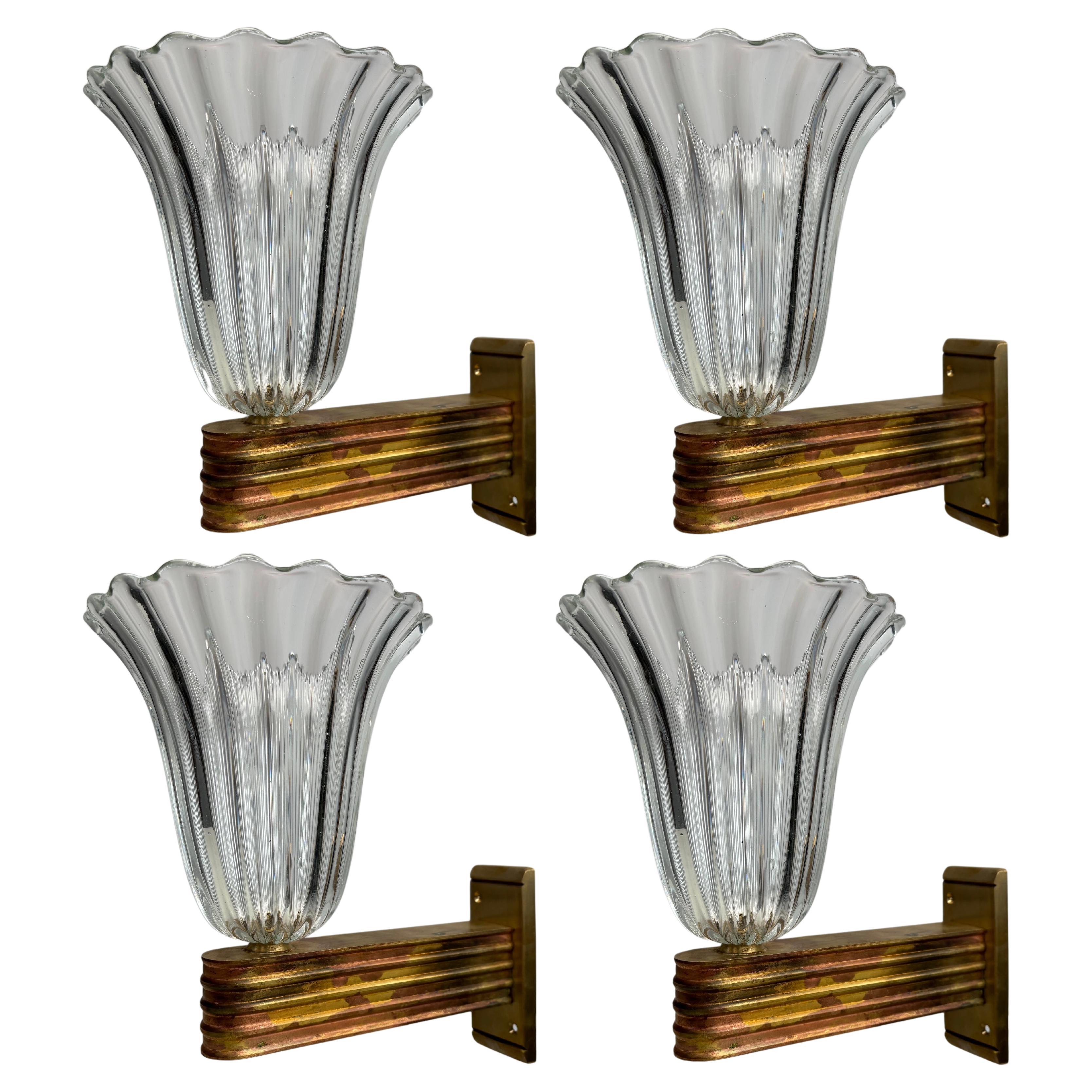 Set of 4 Murano glass wall lamps by Ercole Barovier, Italy, 1940s