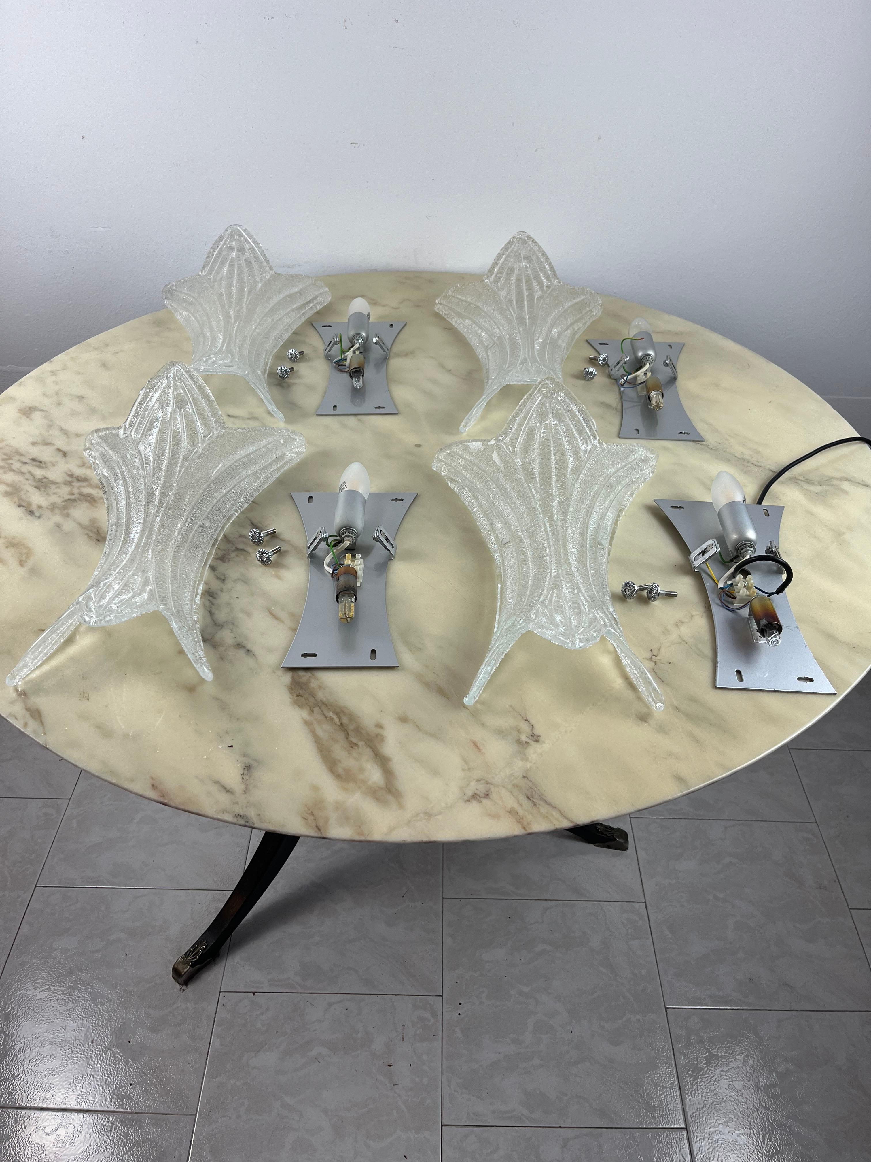 Set Of 4 Murano Glass Wall Lights/Sconces Attributed To Venini 1990s For Sale 3