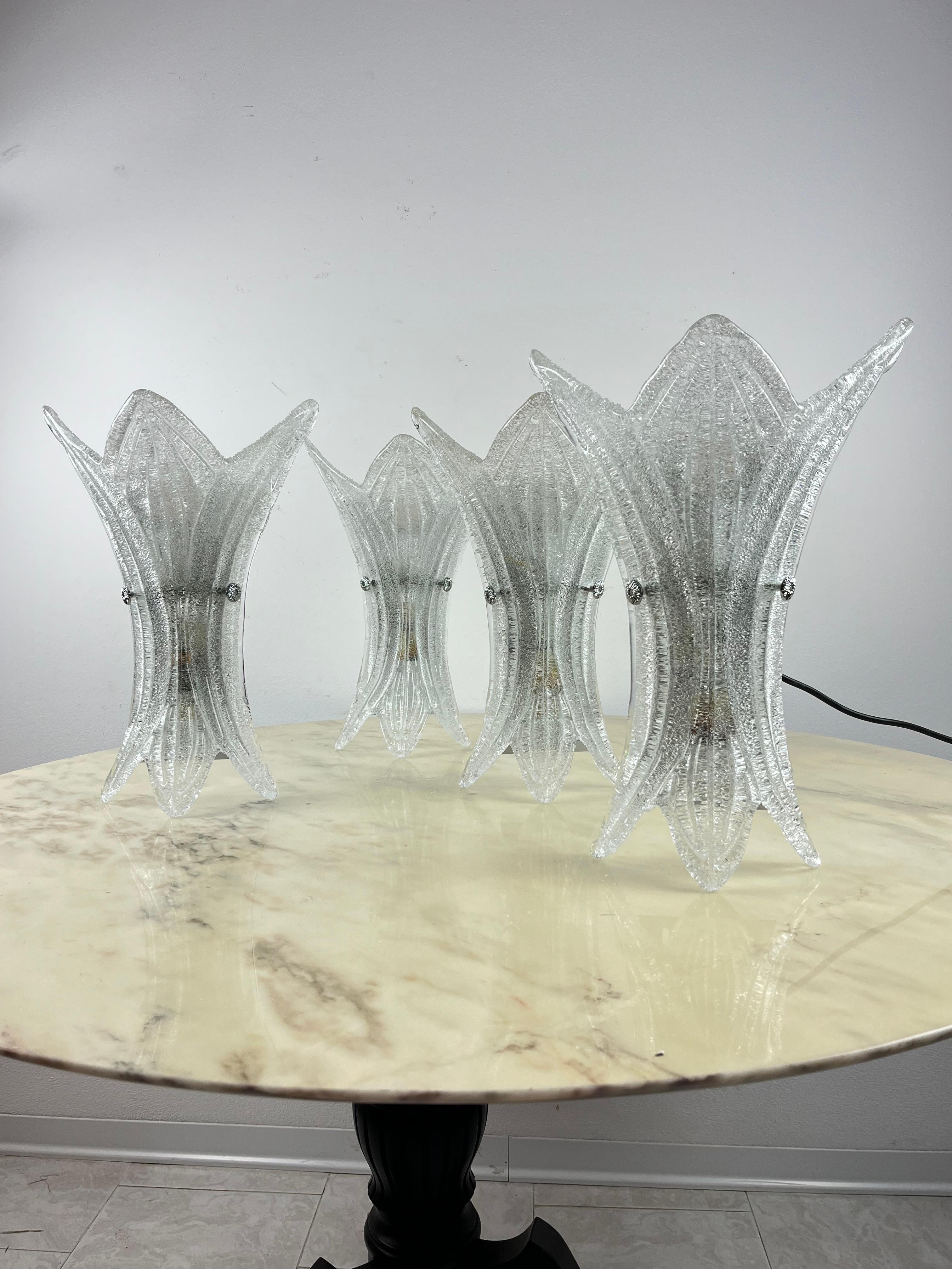 Post-Modern Set Of 4 Murano Glass Wall Lights/Sconces Attributed To Venini 1990s For Sale