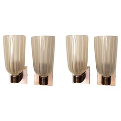 Set Of 4 Murano Gold Blown Round Bronze Wall Lights, Contemporary, UL Certified