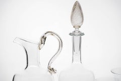 Set of 4 Murano stemmed glass, pitcher and bottle. Fuin attribution. Gold Leaf.