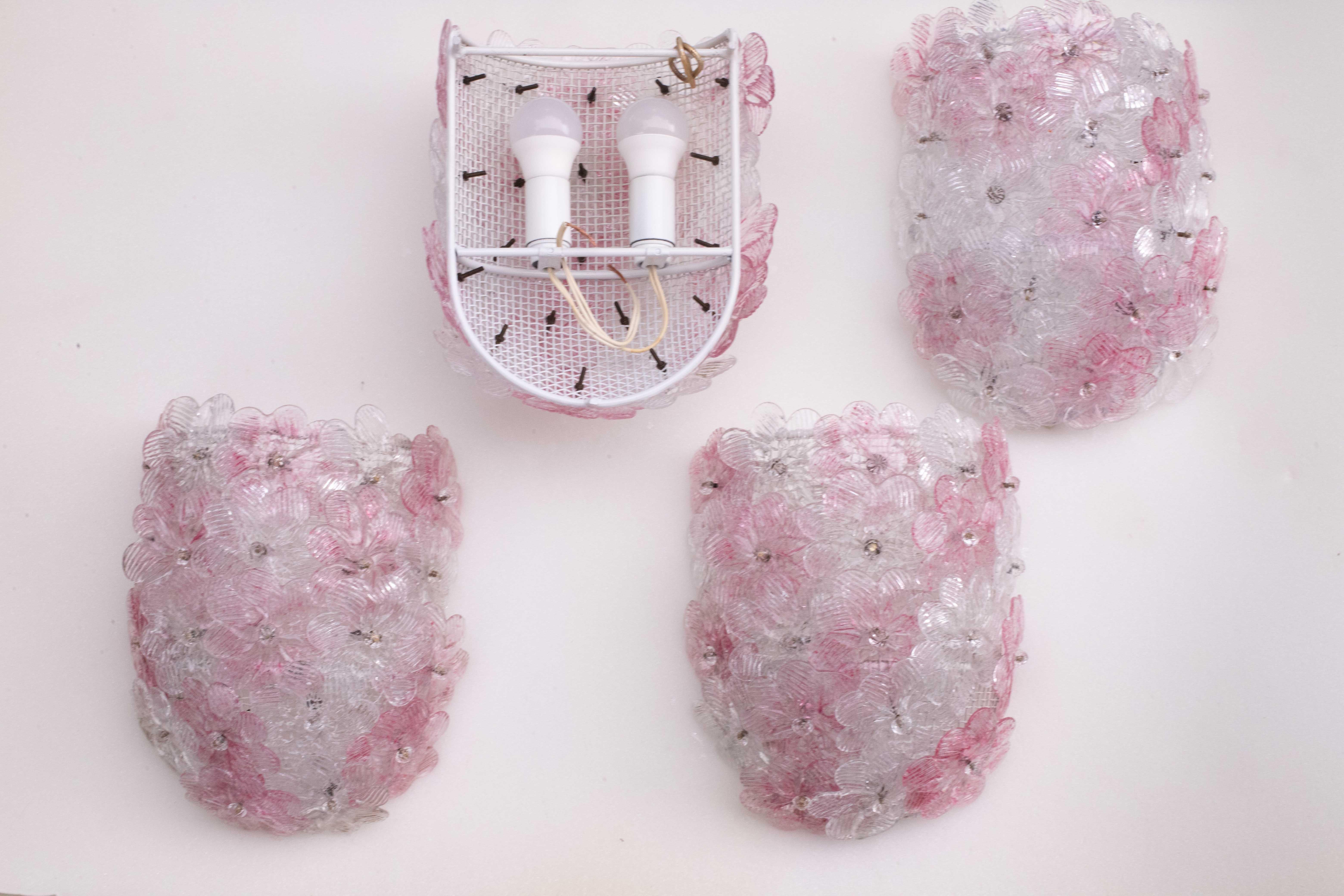 Juego de 4 apliques de Murano Flor rosa de Seguso, 1970 en venta 6