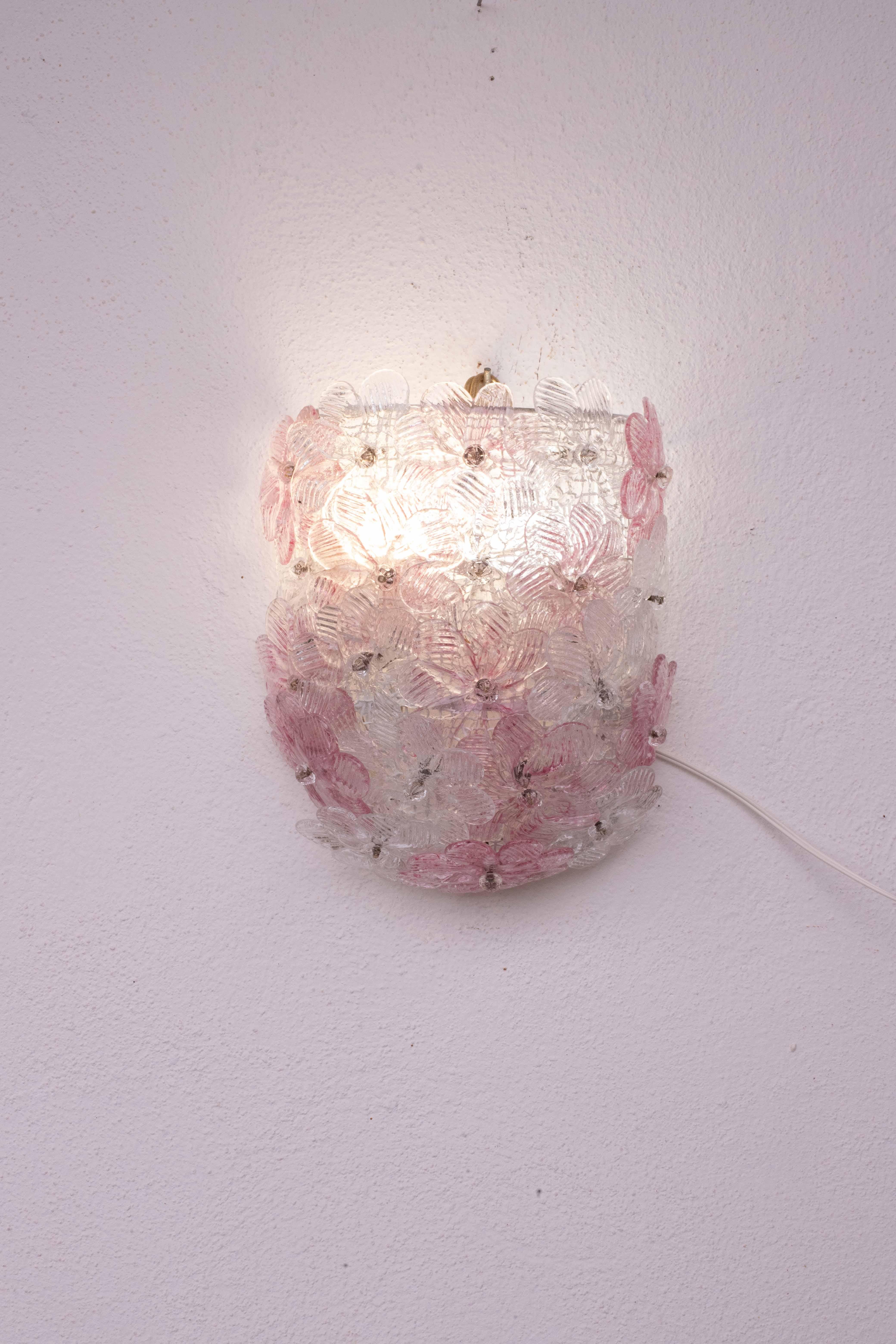 Juego de 4 apliques de Murano Flor rosa de Seguso, 1970 en Bueno estado para la venta en Roma, IT