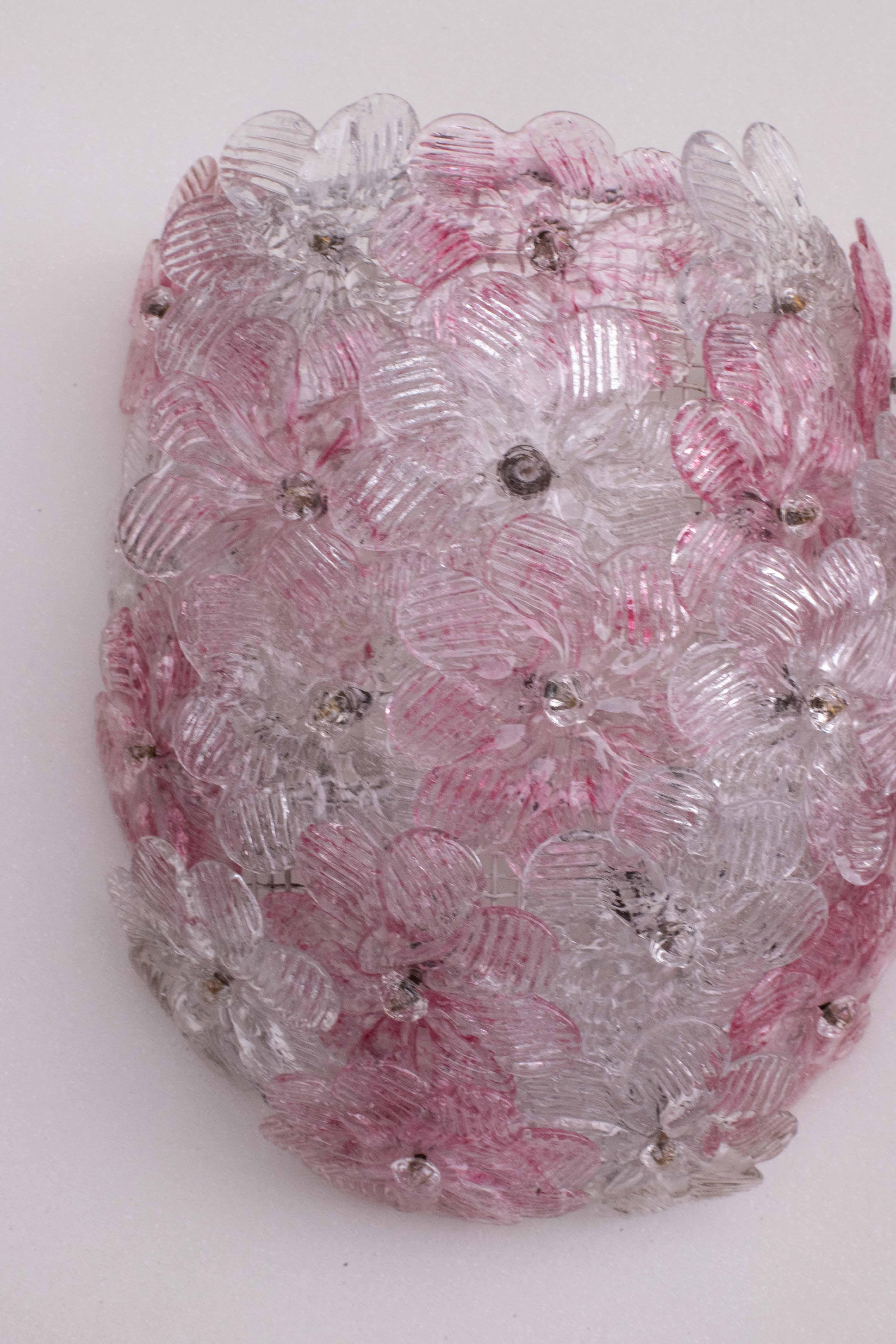 Juego de 4 apliques de Murano Flor rosa de Seguso, 1970 finales del siglo XX en venta