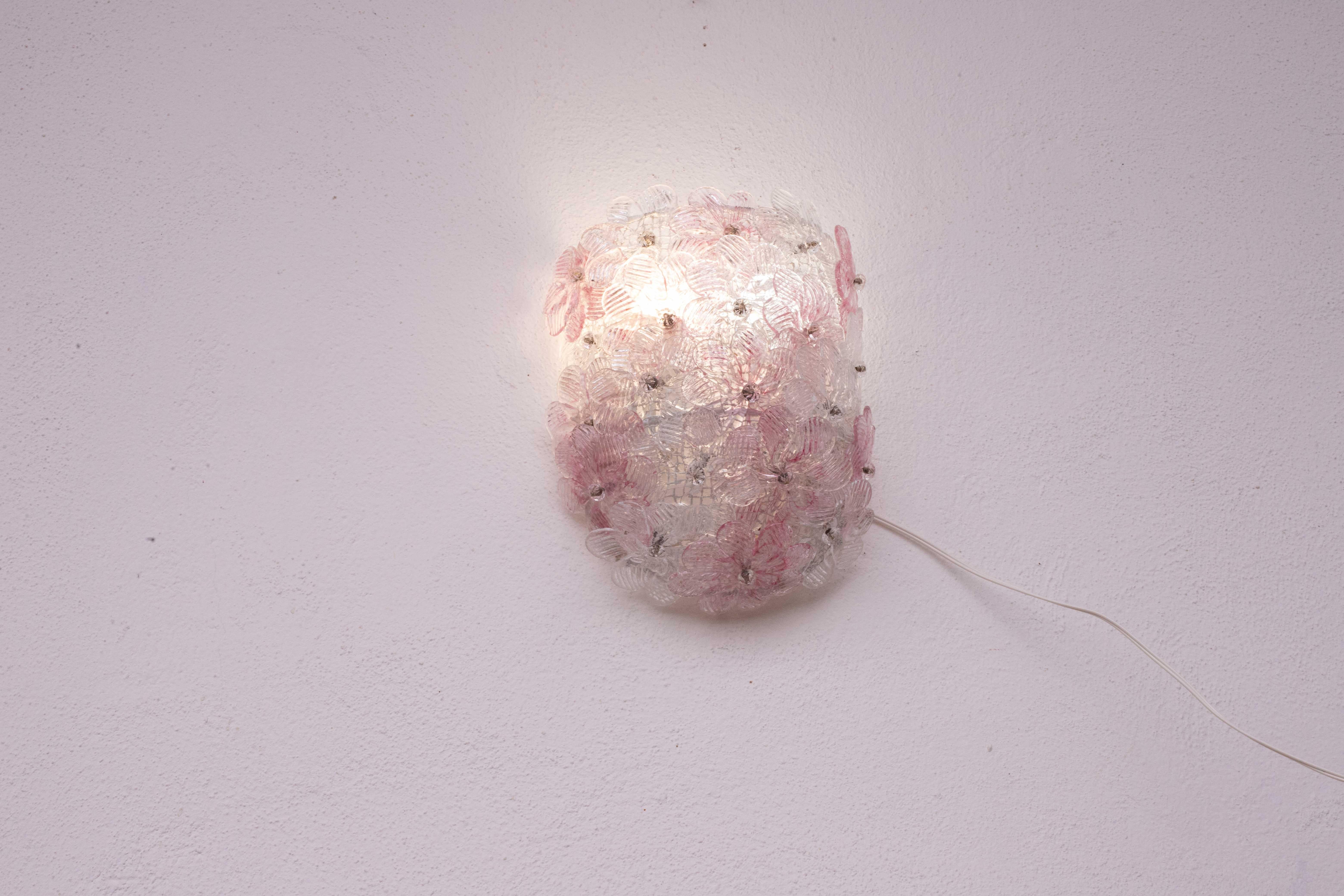 Juego de 4 apliques de Murano Flor rosa de Seguso, 1970 Cristal de Murano en venta