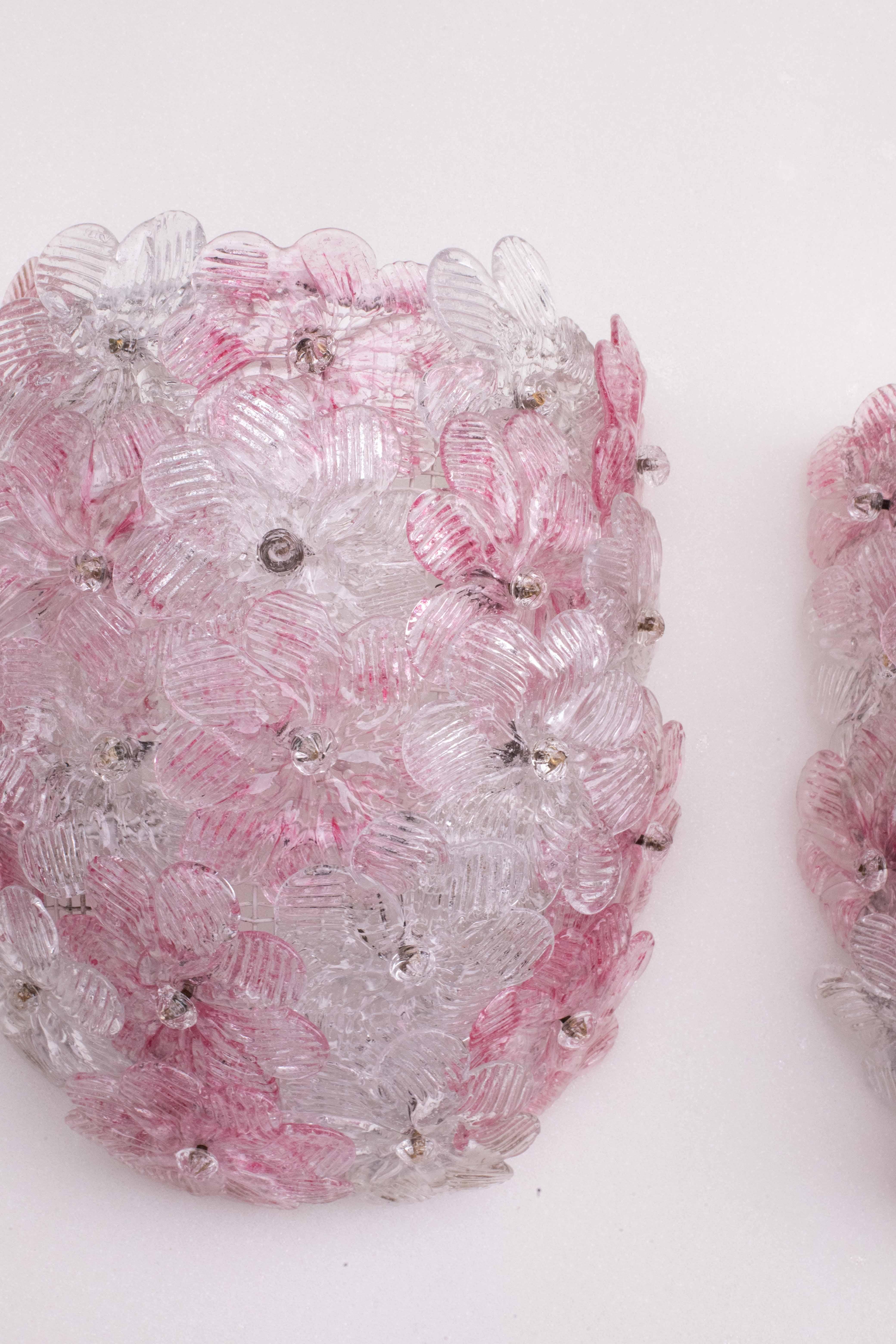 Juego de 4 apliques de Murano Flor rosa de Seguso, 1970 en venta 1