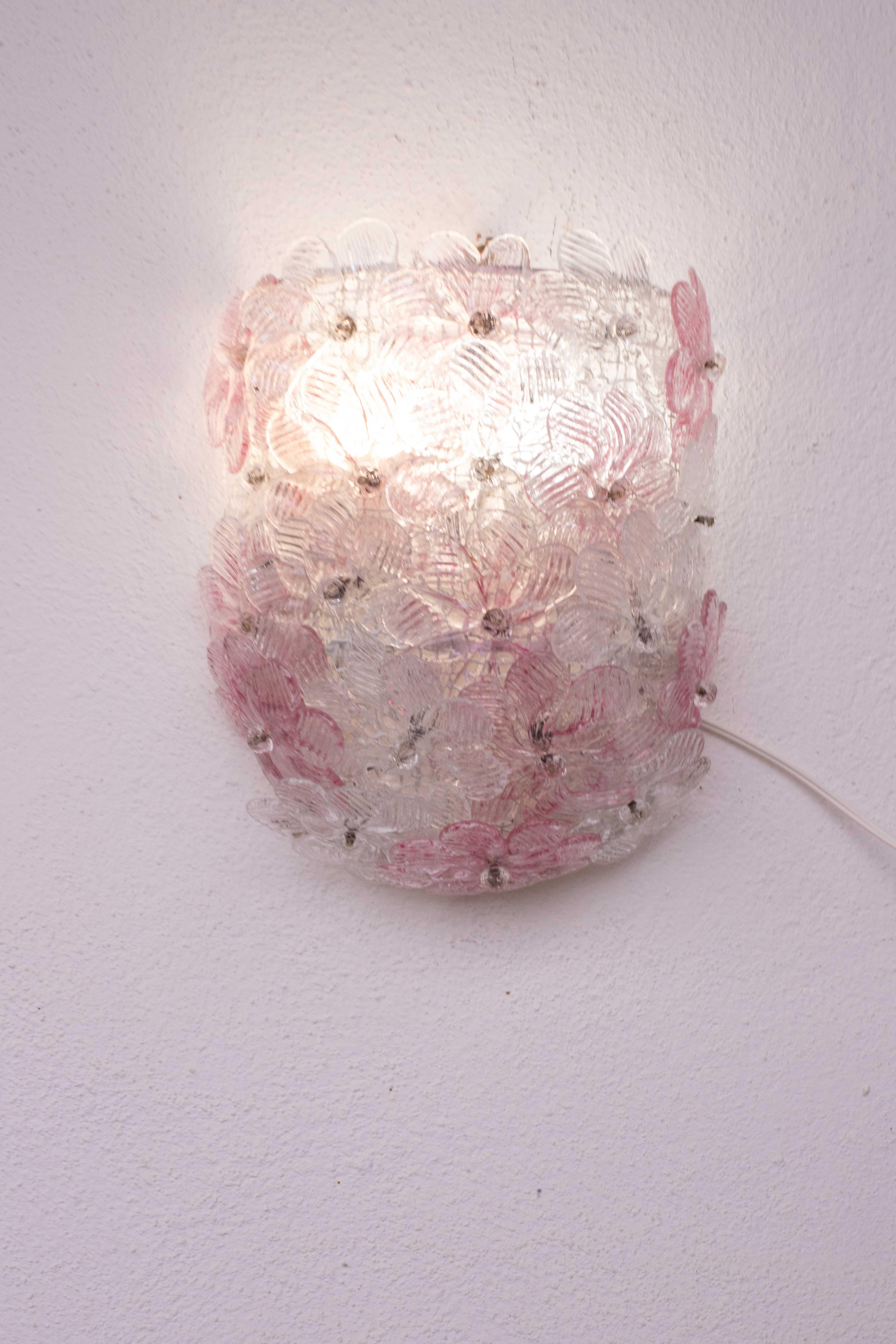 Juego de 4 apliques de Murano Flor rosa de Seguso, 1970 en venta 2