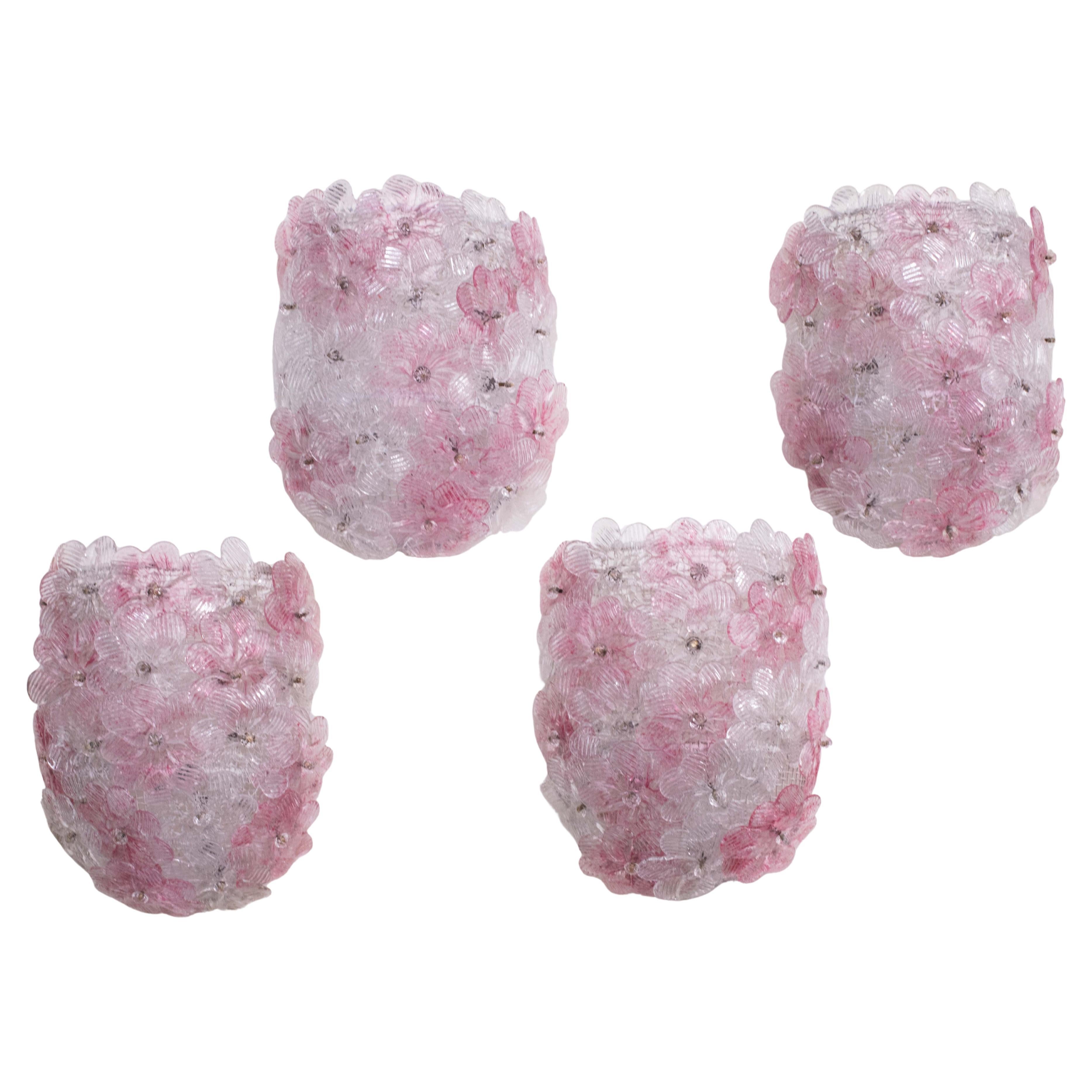 Set di 4 luci da parete di Murano, fiore rosa di Seguso, 1970