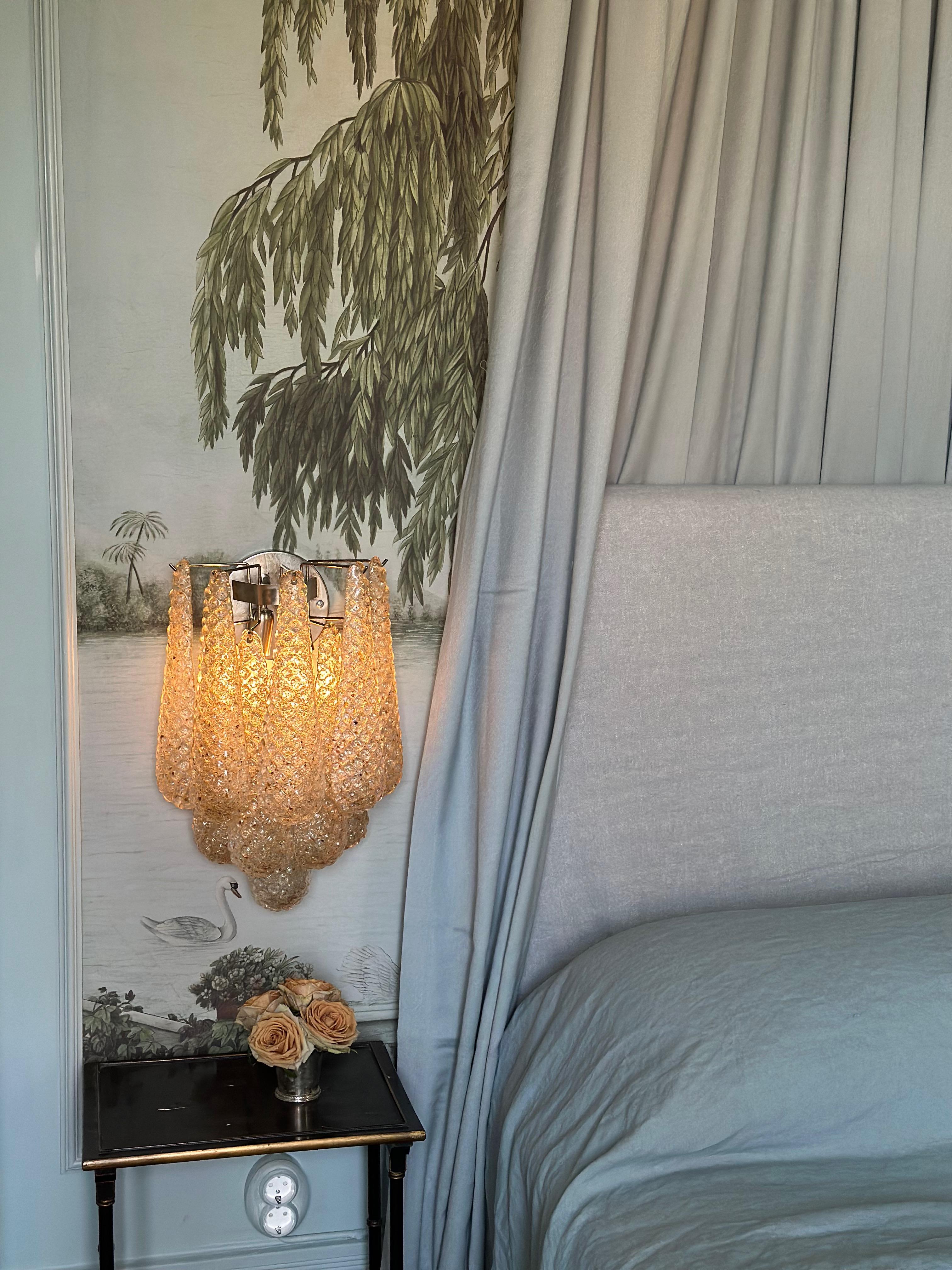 Italian Set of 4 Murano Wall Sconces Amber toned in Drop form For Sale