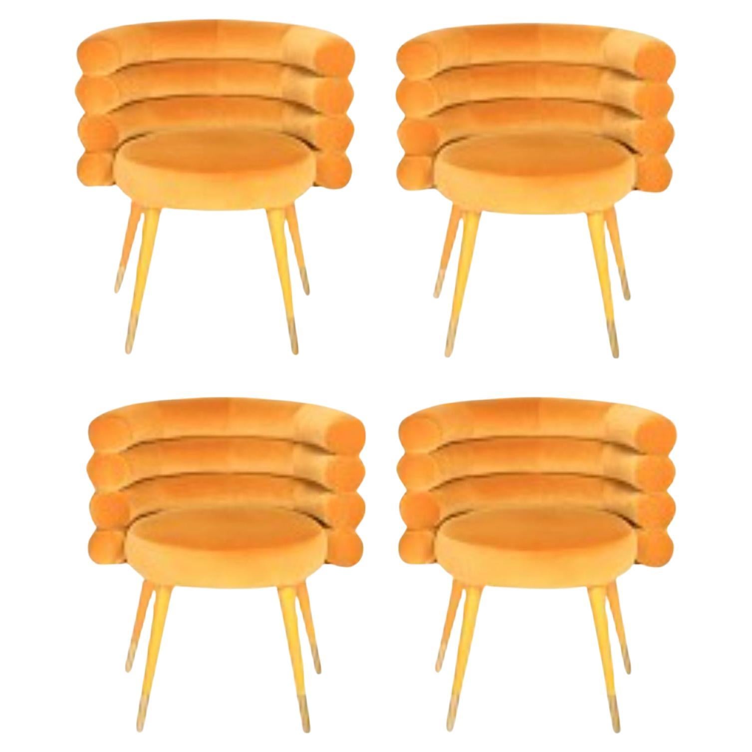 Set of 4 Mustard Marshmallow Dining Chairs, Royal Stranger For Sale