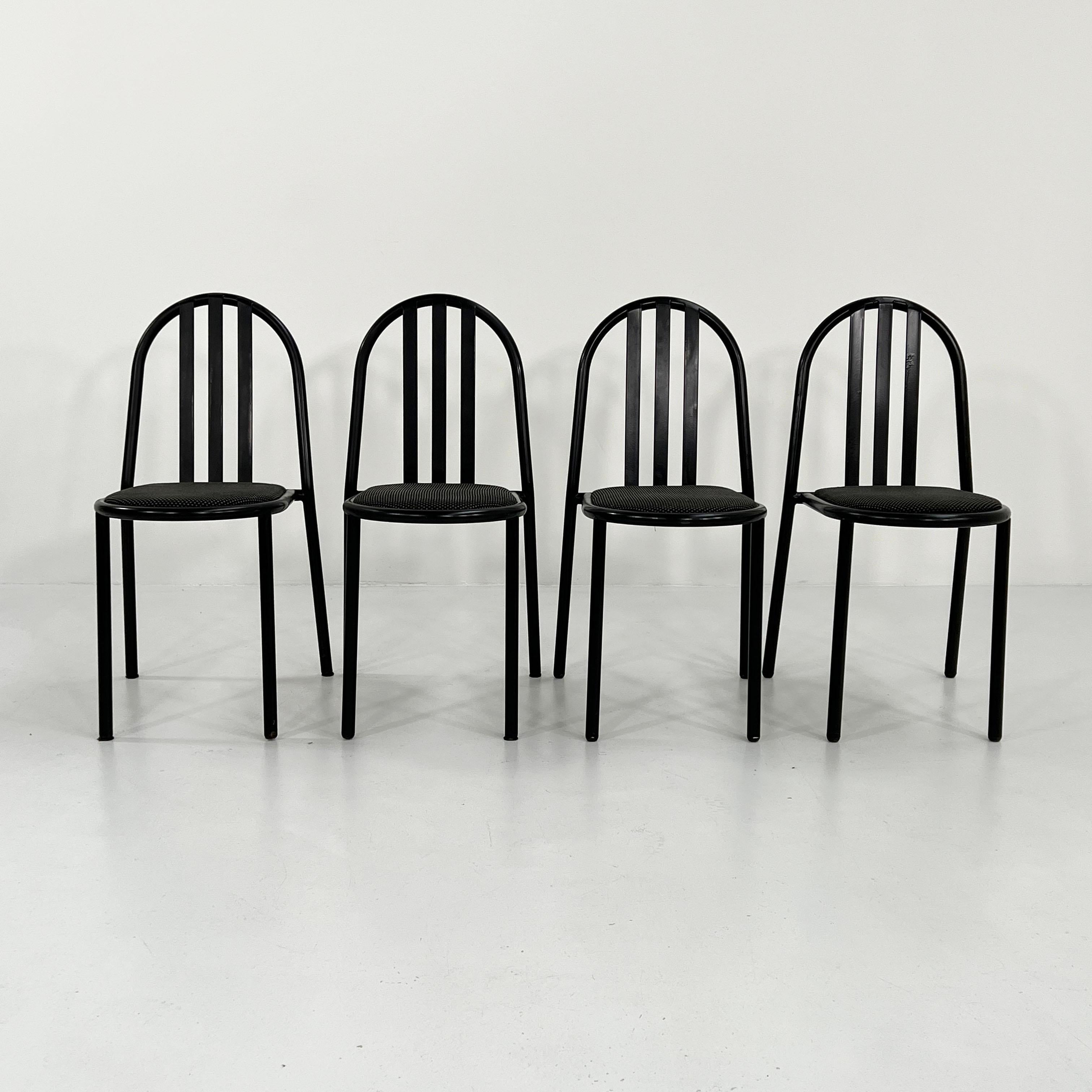 Metal Set of 4 N. 222 Fabric Chairs by Robert Mallet-Stevens for Pallucco, 1980s